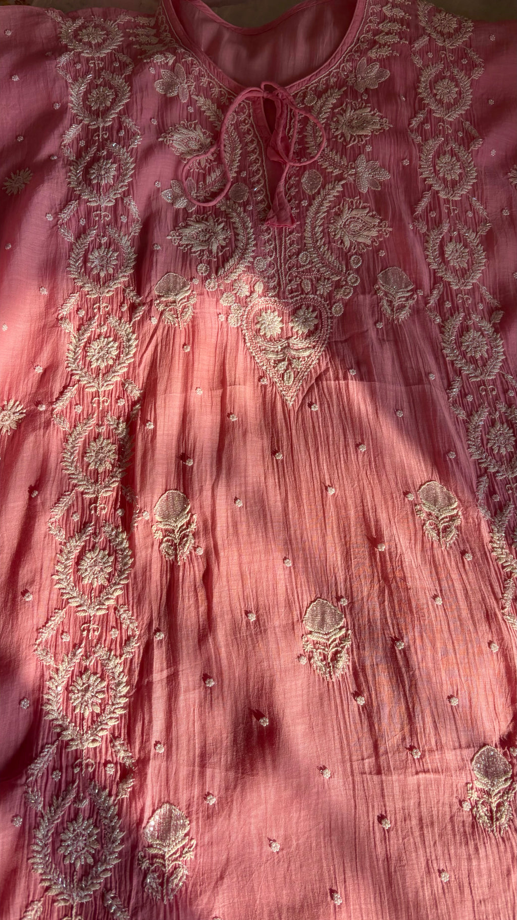 Pearl & Cutdana Chikankari Semi stitched Kaftan