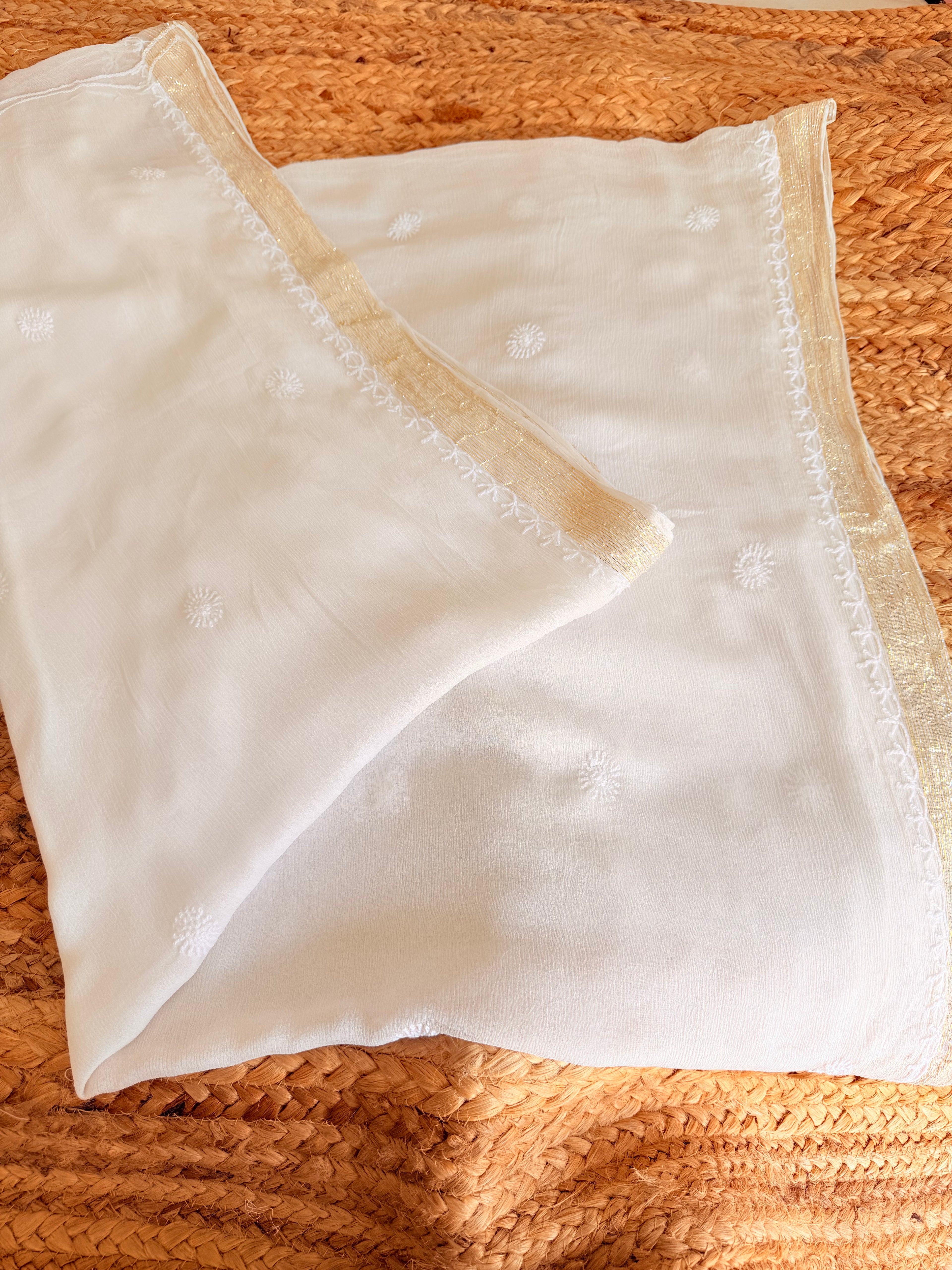 Handcrafted Chikankari Chiffon Dupatta