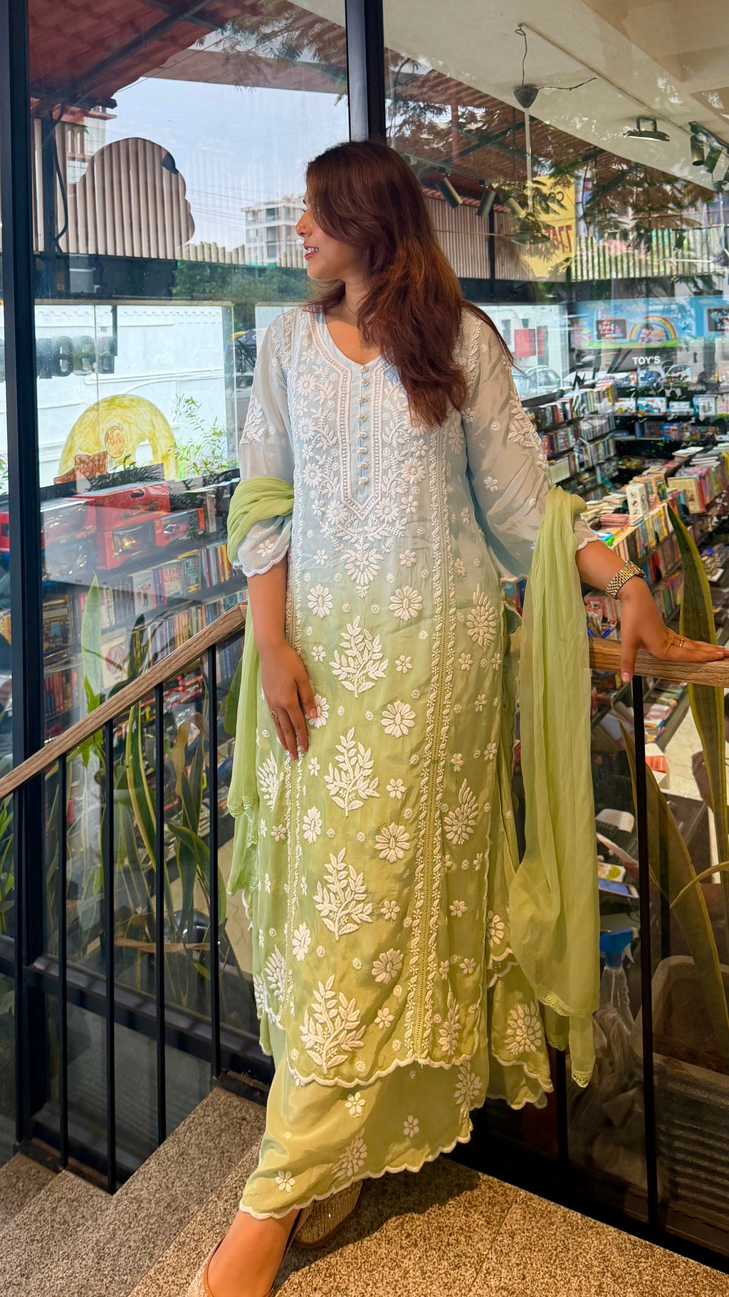 Pista Pop Inspired Chikankari Suit Set with Pearl detailing