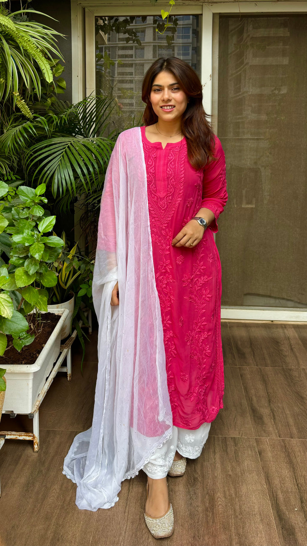 Zara Handcrafted Chikankari Premium Viscose Long Kurta