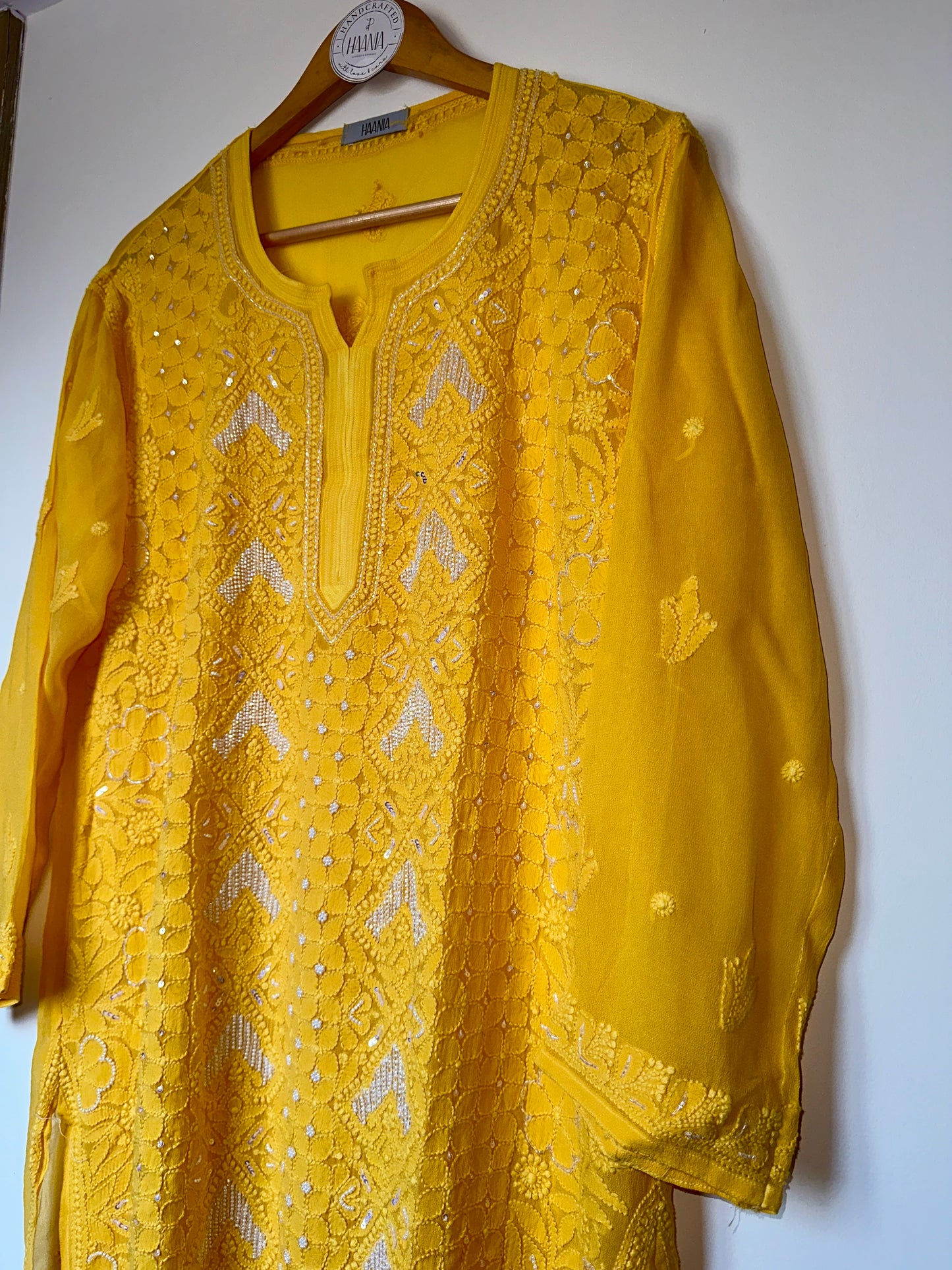 Viral Pearl & Cutdana Chikankari Kurti - Yellow
