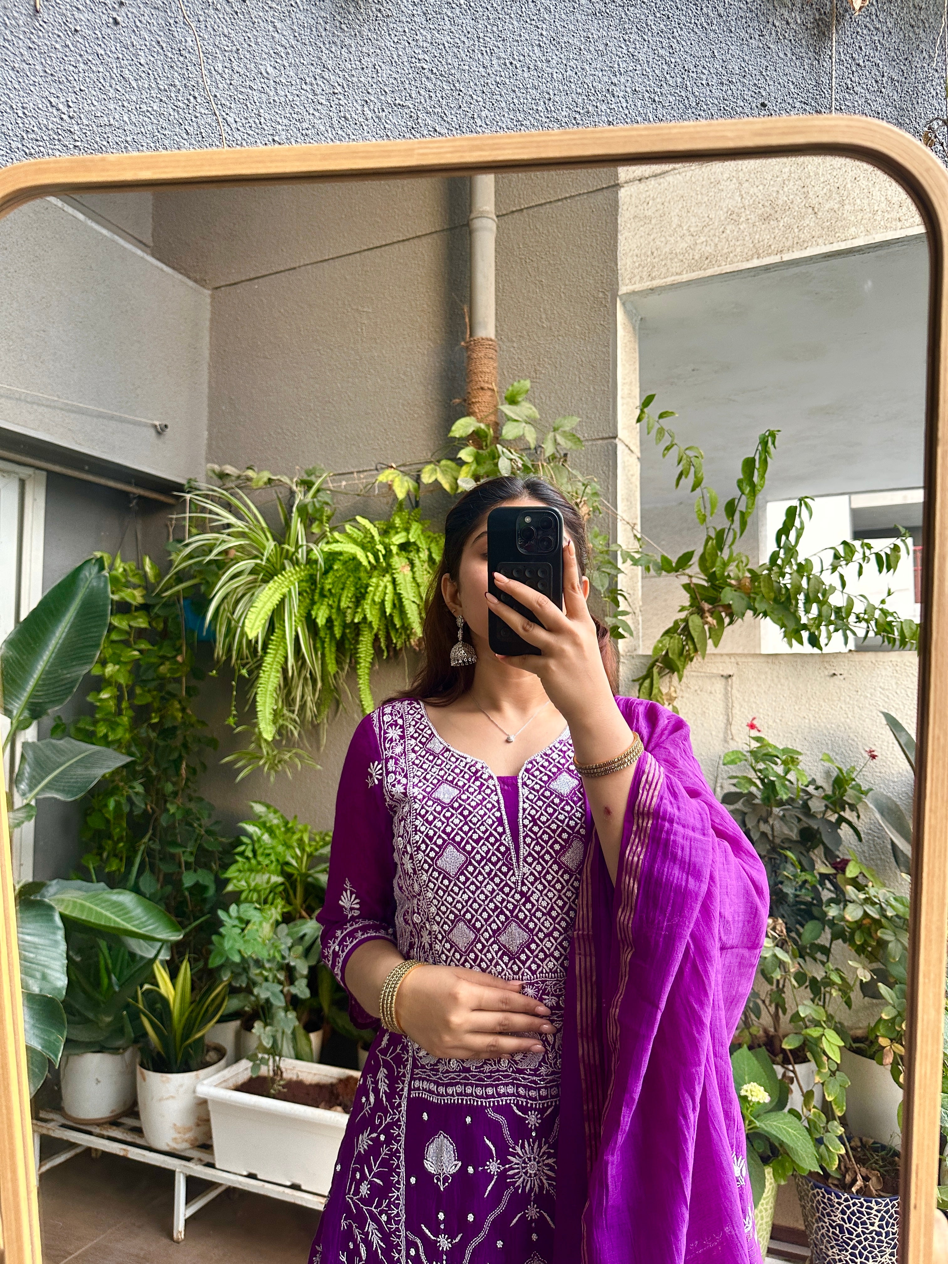Handcrafted Chikankari Mul Chanderi Stitched Suit Set