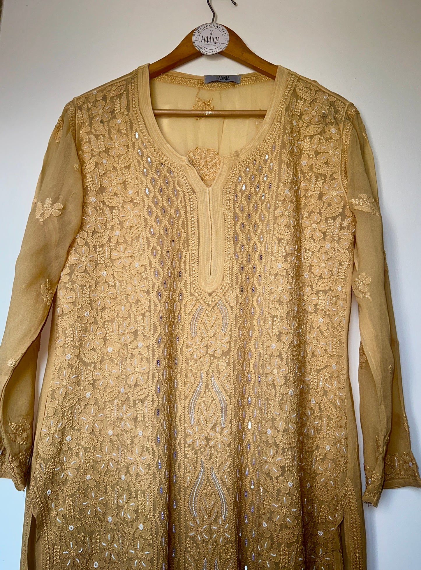 Viral Pearl & Cutdana Chikankari Kurti - ombré Yellowish Brown