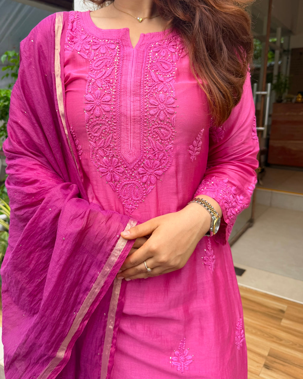 Kala khatta Chanderi Silk Chikankari Suit Set