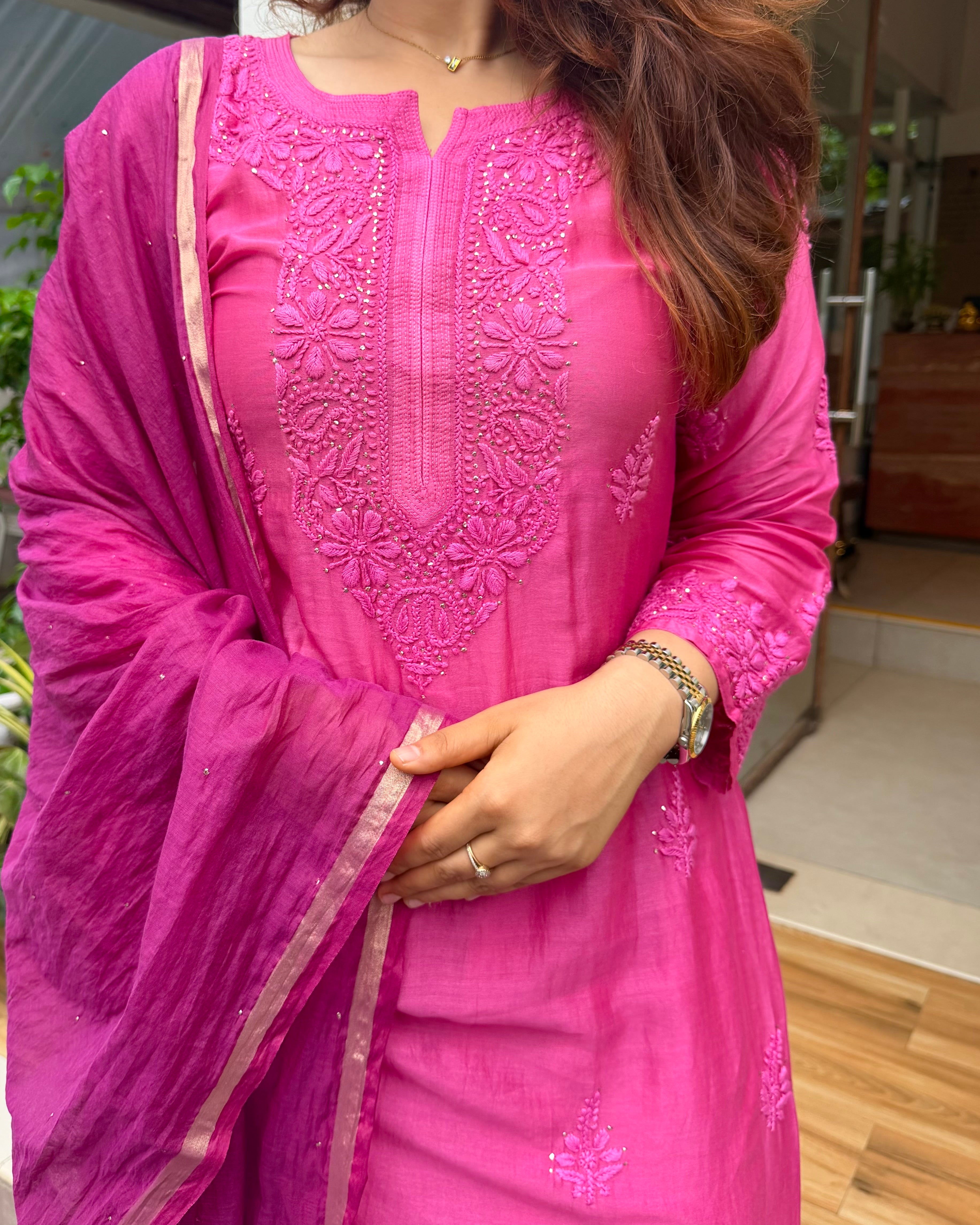 Kala khatta Chanderi Silk Chikankari Suit Set