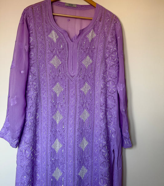 Viral Pearl & Cutdana Chikankari Suit Set - Lilac