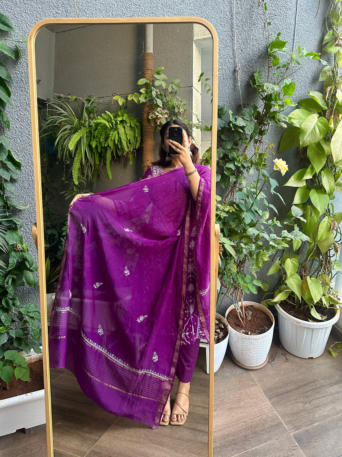 Handcrafted Chikankari Mul Chanderi Stitched Suit Set