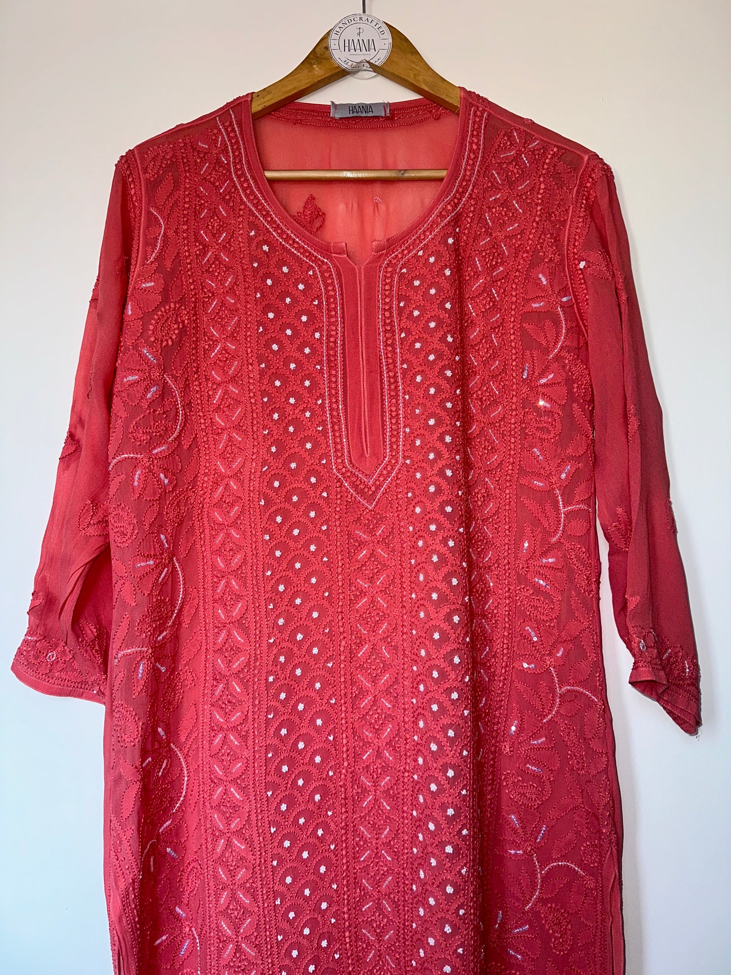 Our Viral Pearl & Cutdana Chikankari Suit Set - Carrot pink