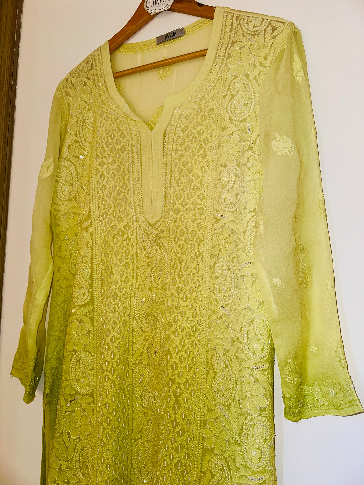 Viral Pearl & Cutdana Kurta - Lime Green