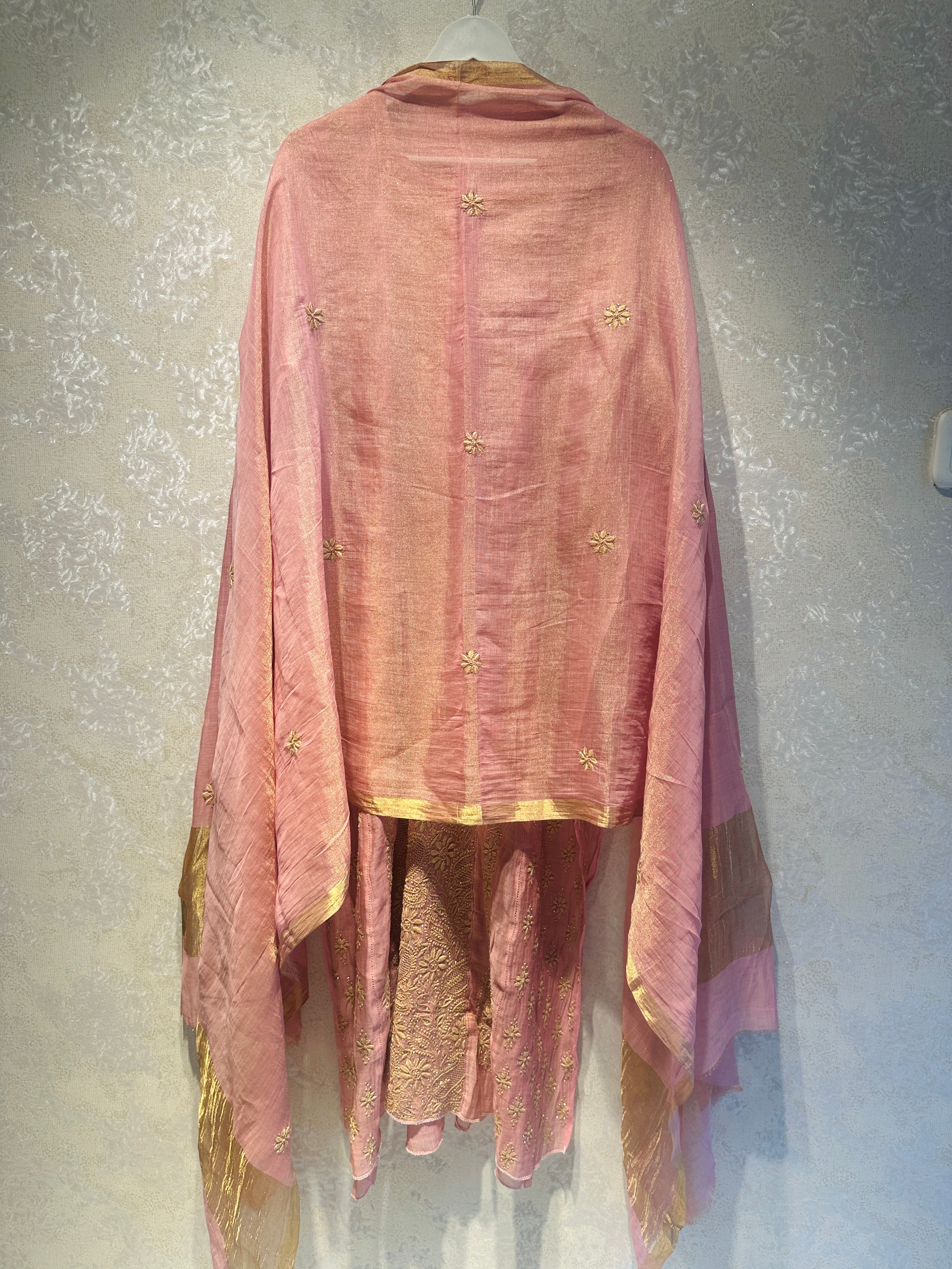 Premium Metallic Tissue Silk Semi Stitched Suit Set