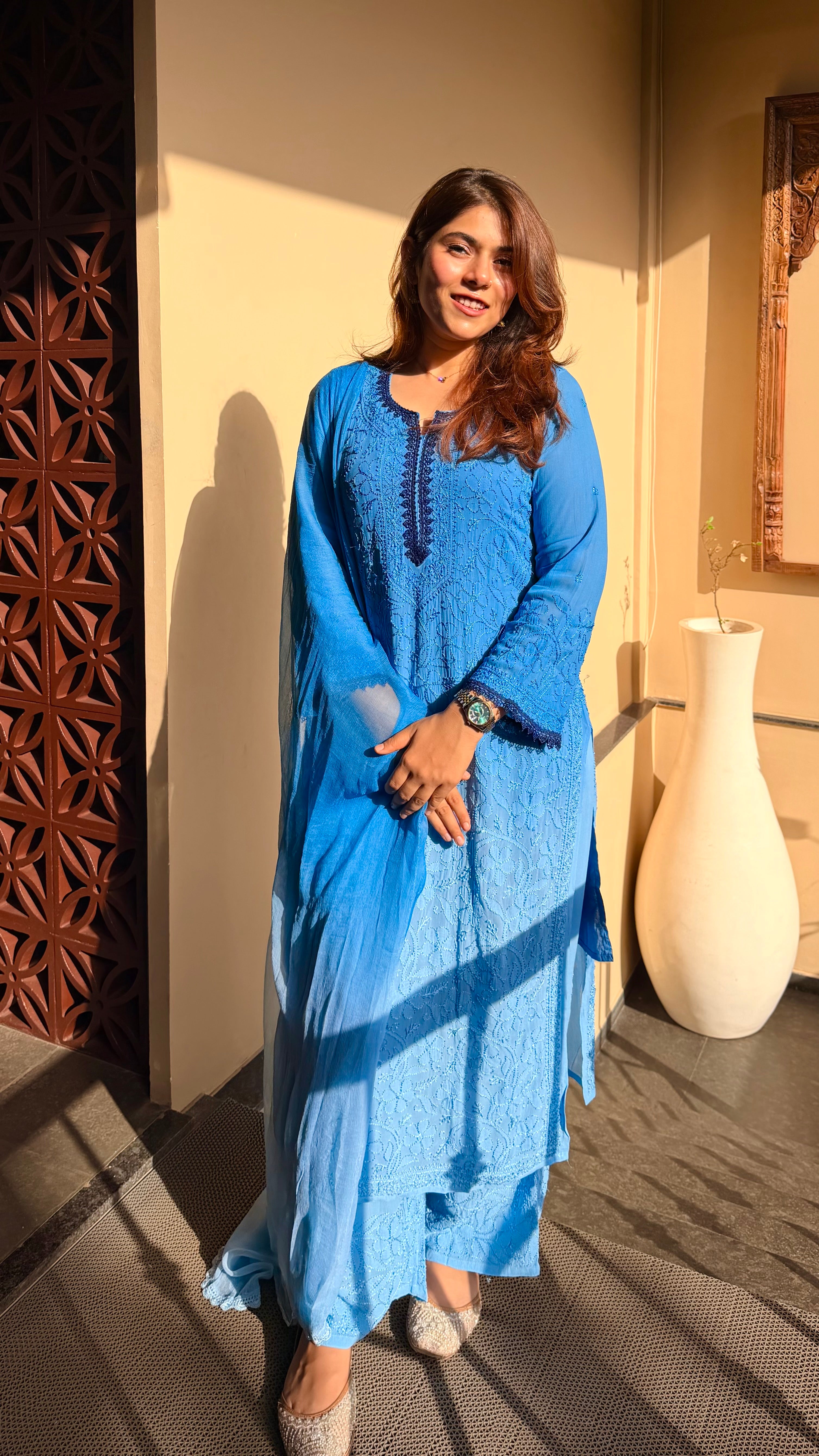 Hues of Blue Viscose Full Suit Set