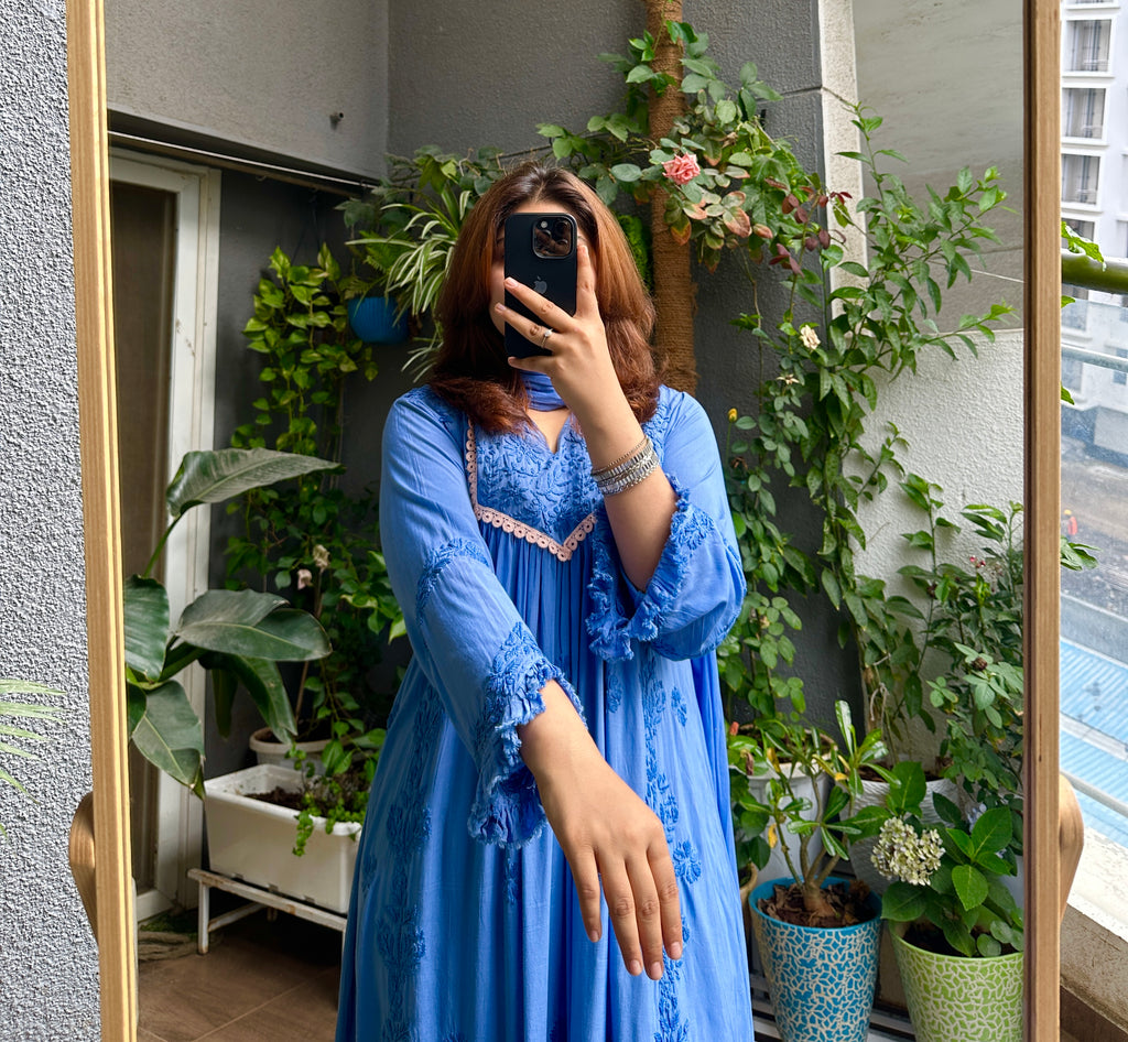 Periwinkle Blue Muslin Chikankari Suit Set