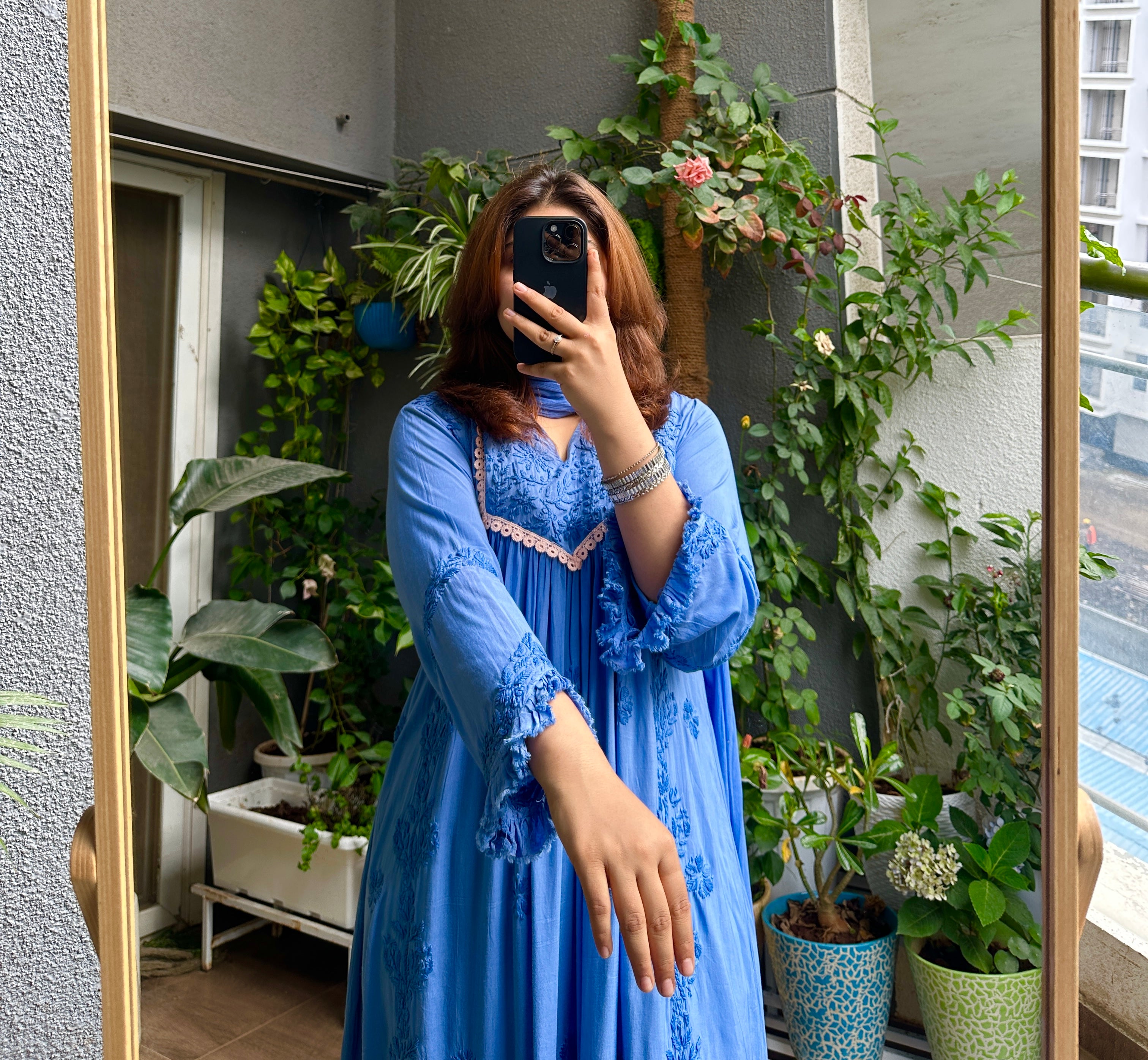 Periwinkle Blue Muslin Chikankari Suit Set