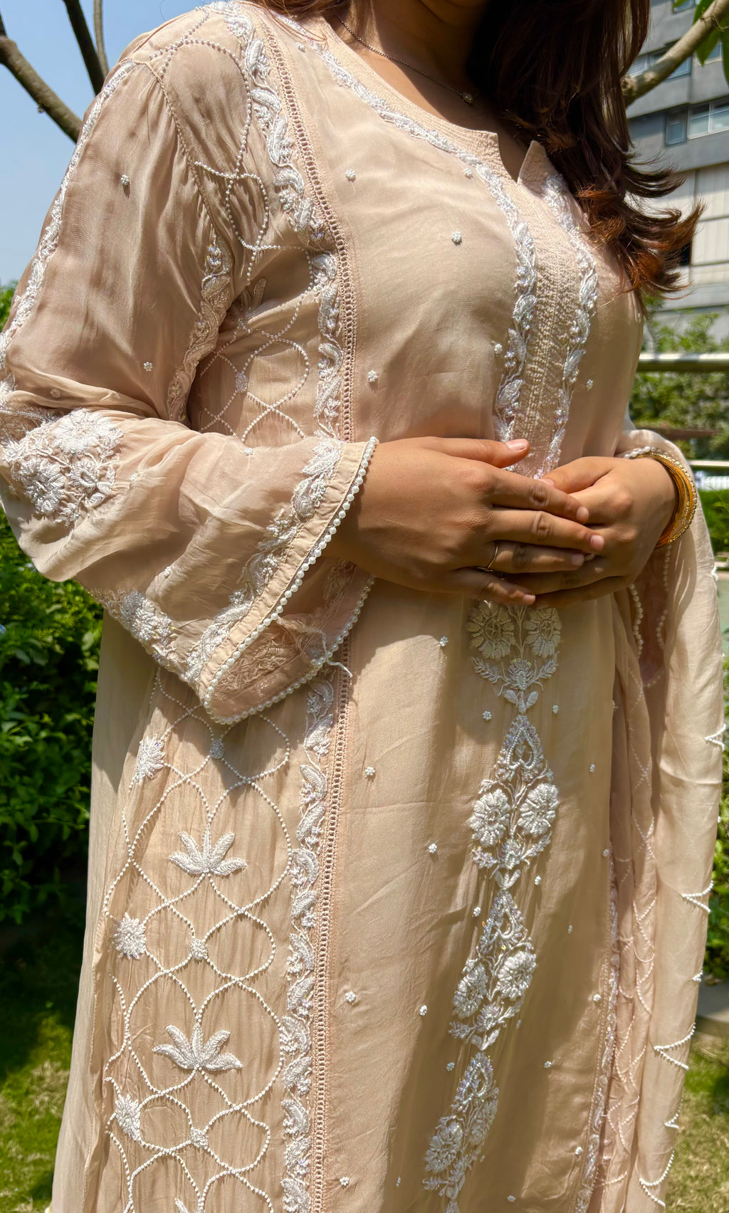 Luminia Pure Organza Handcrafted Chikankari Suit Set