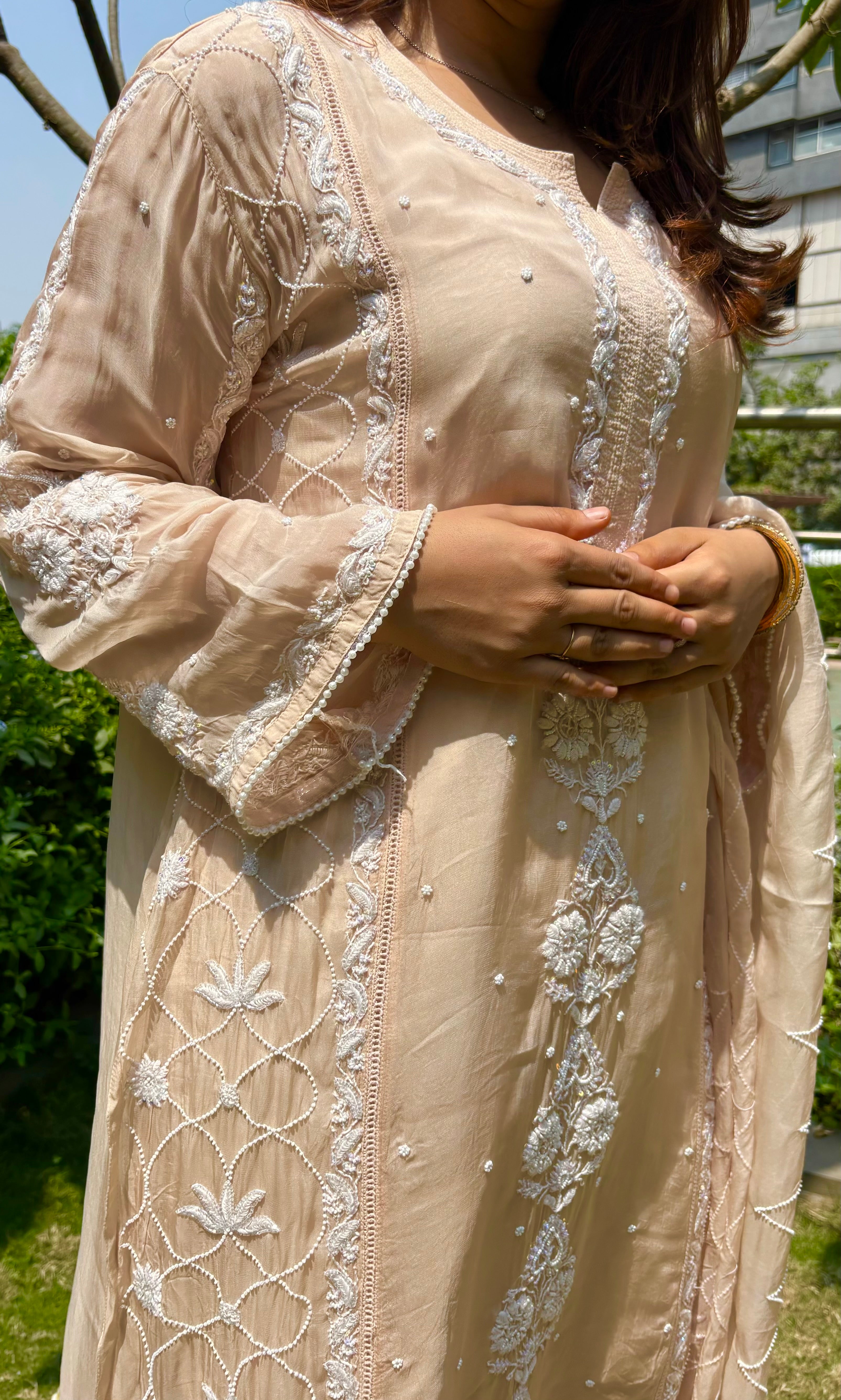 Luminia Pure Organza Handcrafted Chikankari Suit Set