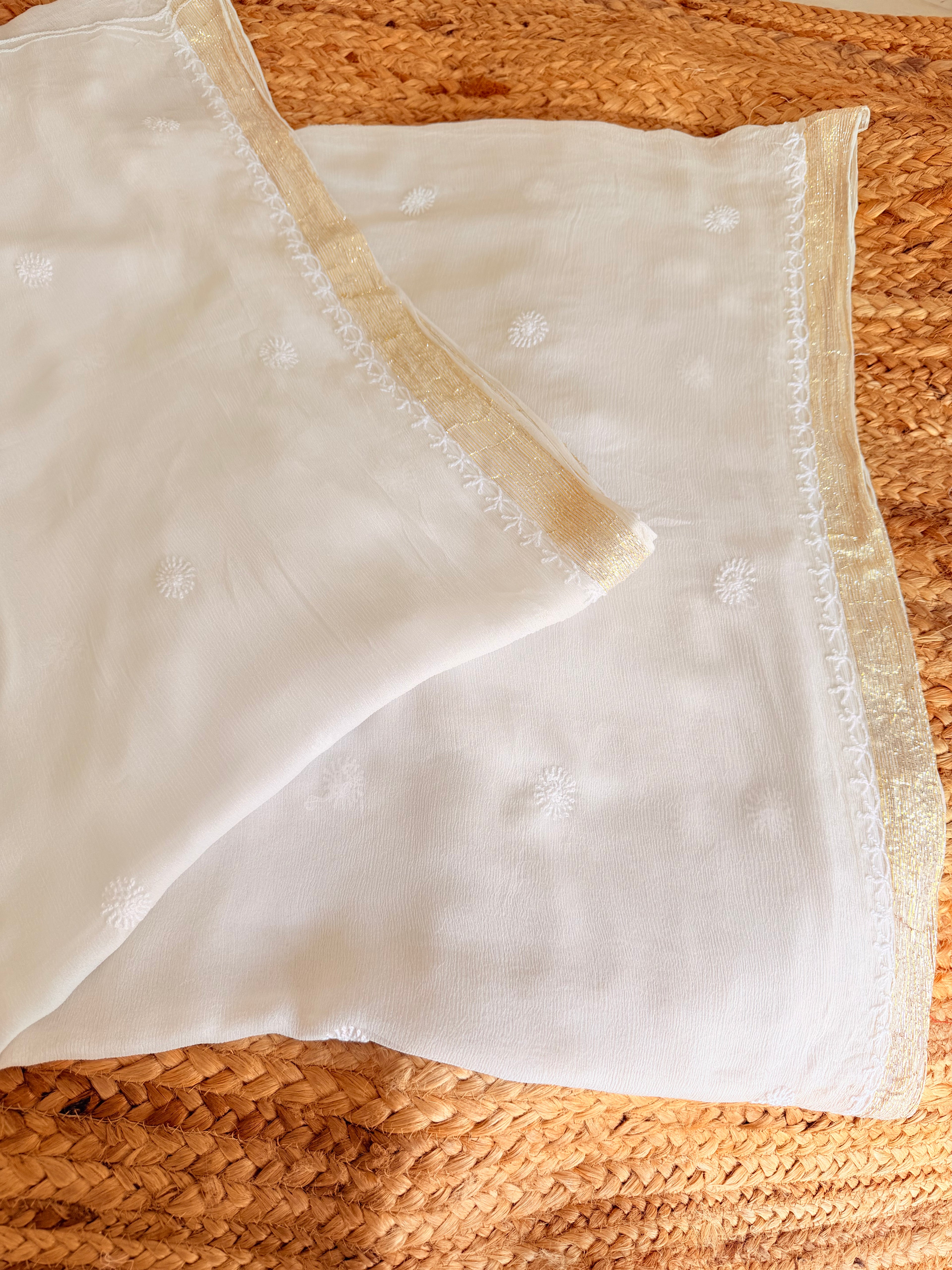 Handcrafted Chikankari Chiffon Dupatta