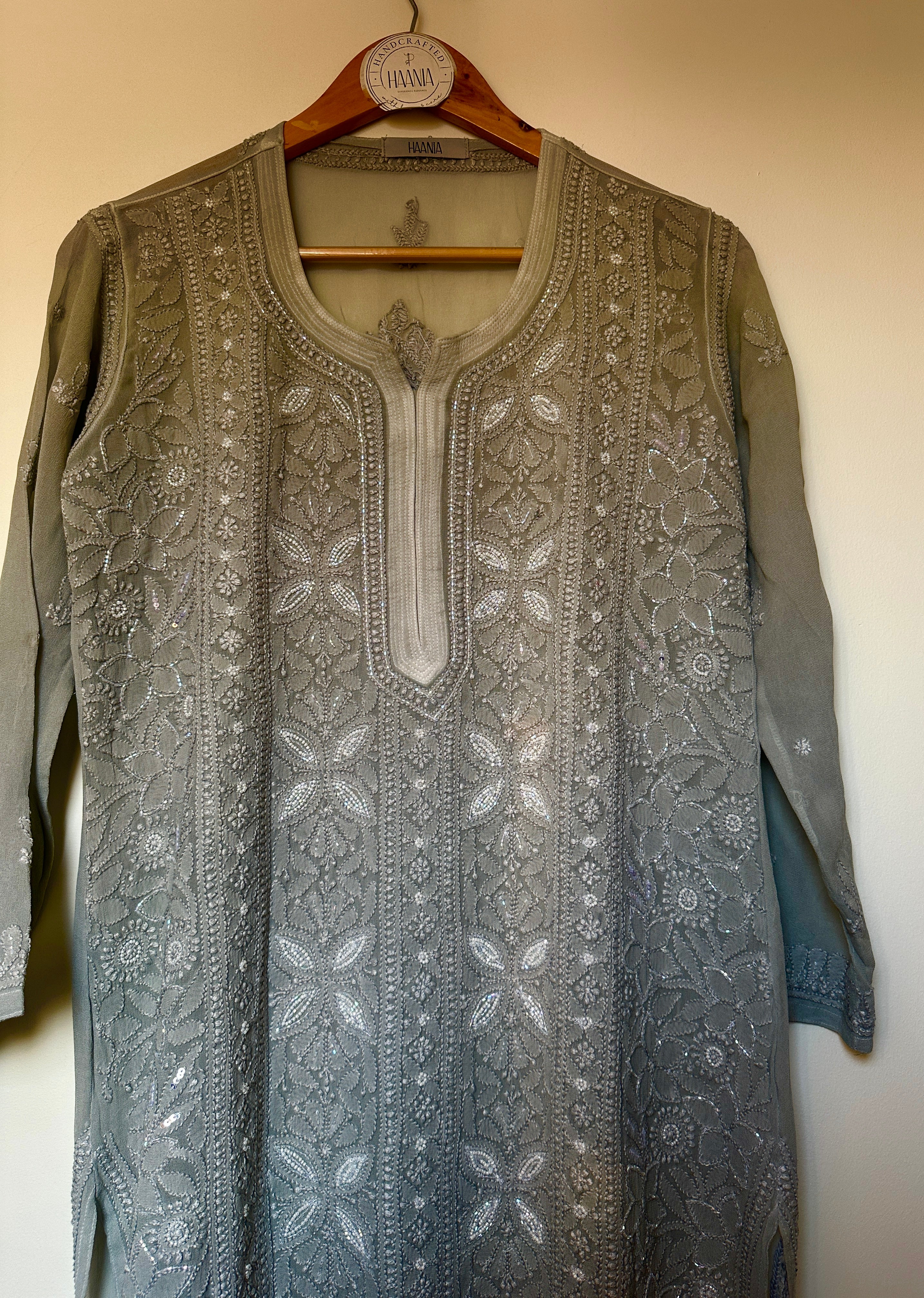 Our Viral Pearl & Cutdana Chikankari kurta - Grey