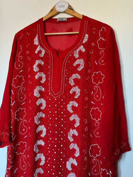 Viral Pearl & Cutdana Chikankari Suit Set - Blood Red