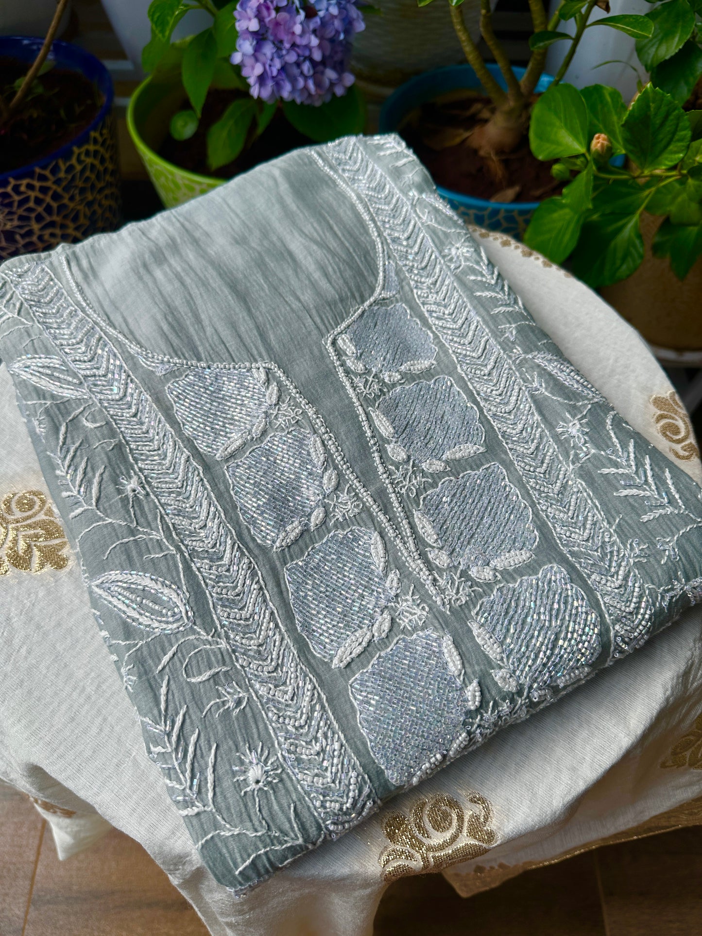 Luxe HandcraftedChikankari Mul Chanderi Anarkali