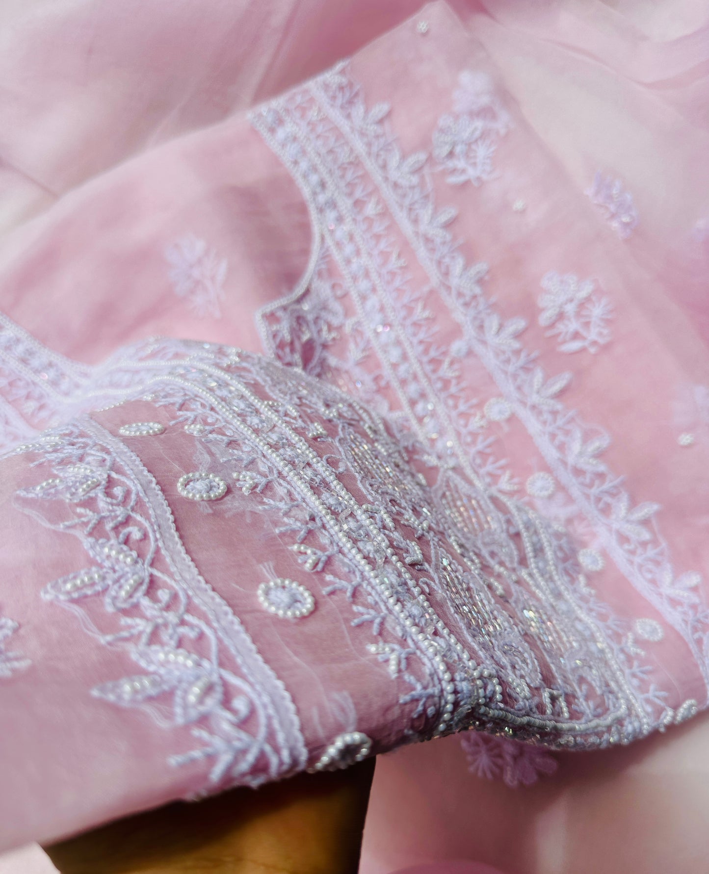 Pure Organza Silk Chikankari Suit Set