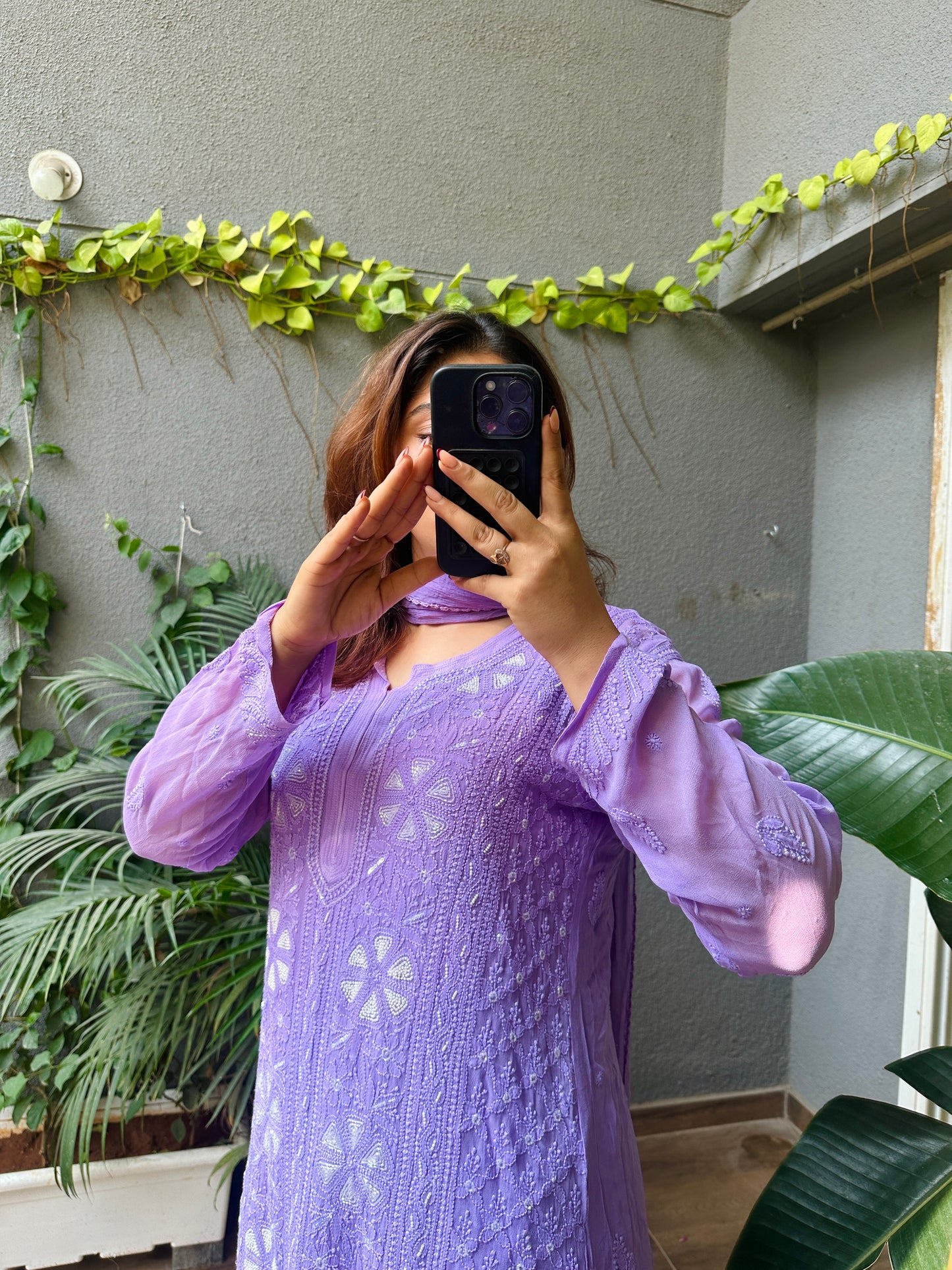 Handcrafted Chikankari Pearl & Cutdana Chikankari Full Suit Set - Design 2