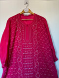 Our Viral Pearl & Cutdana Chikankari Suit Set - Hot Pink