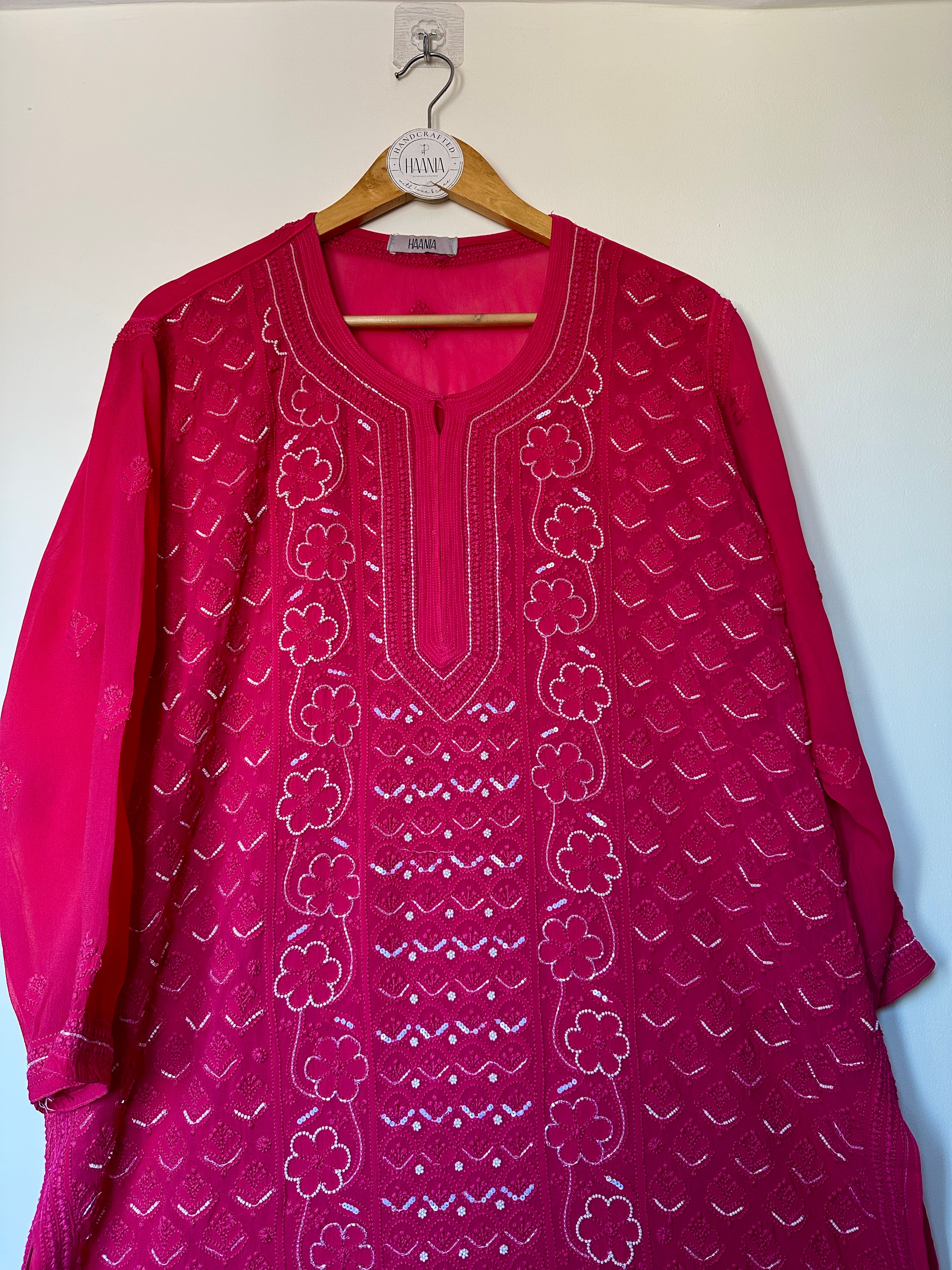 Our Viral Pearl & Cutdana Chikankari Suit Set - Hot Pink