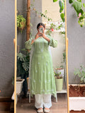 Handcrafted Chikankari Modal Silk A-line kurta