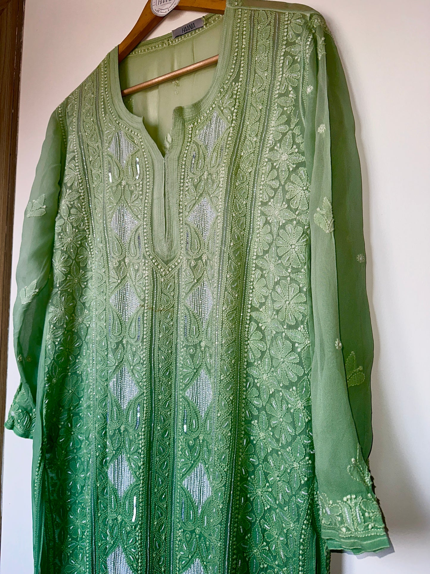 Viral Pearl & Cutdana Kurti - Ombré Green