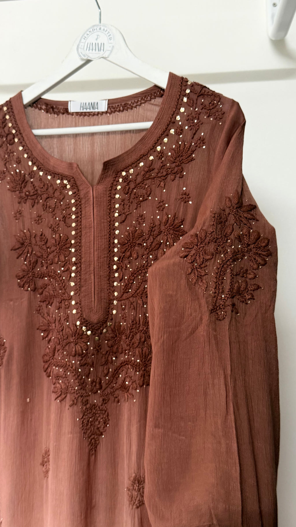 Pure chiffon Mukaish embellished kurta