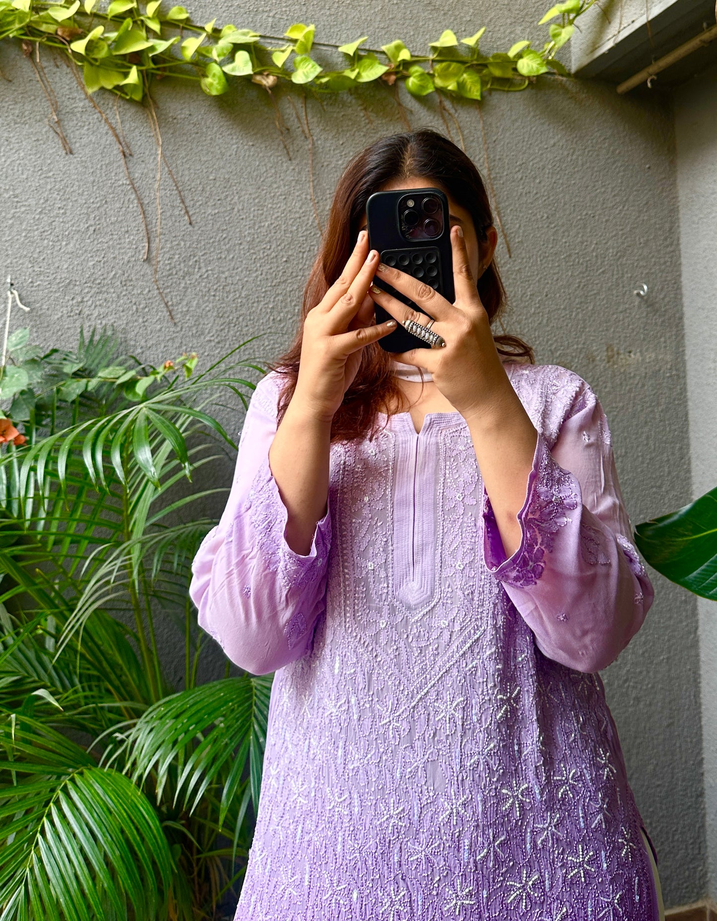 Viral Pearl & Cutdana Chikankari Kurti - Ombré Purple