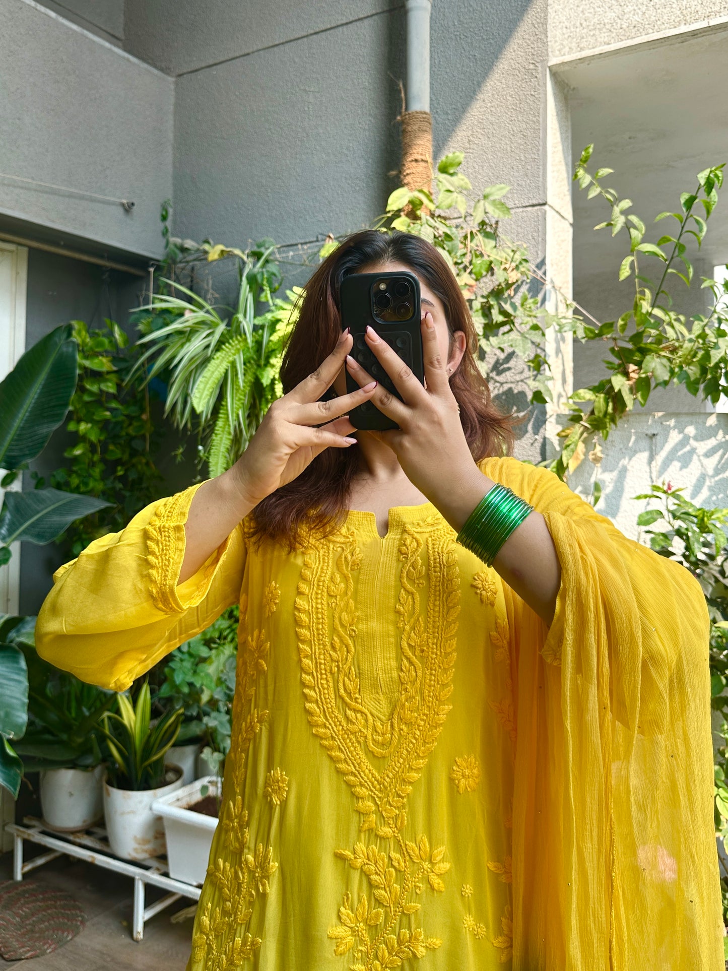 Marigold Muse Handcrafted Chikankari Suit Set