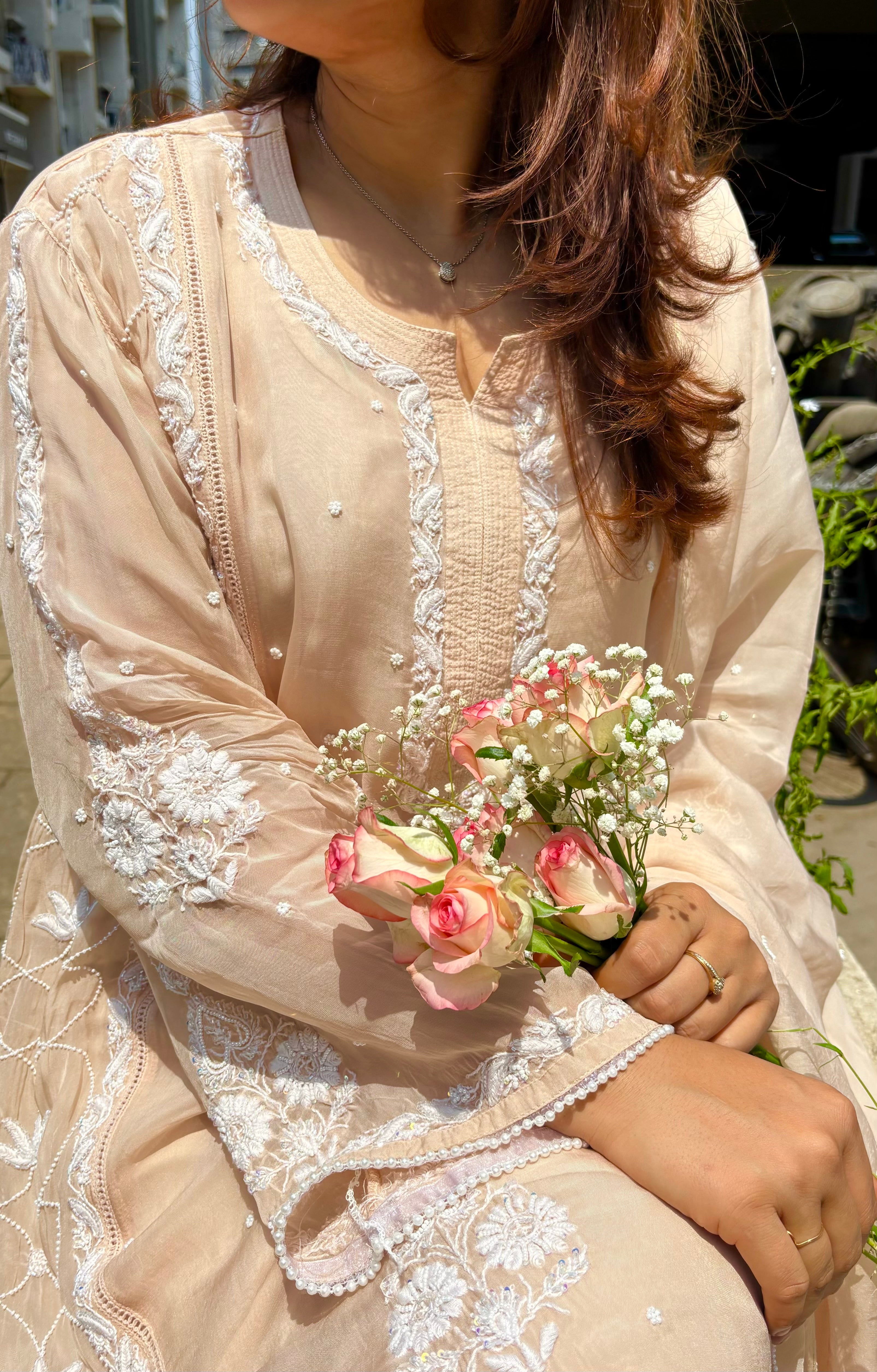 Luminia Pure Organza Handcrafted Chikankari Suit Set