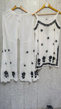 White & Black Chikankari Mul Cotton Sharara Set