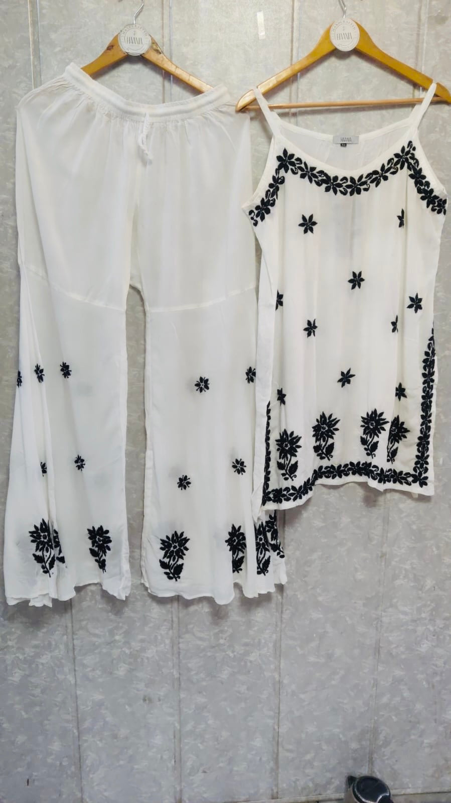 White & Black Chikankari Mul Cotton Sharara Set