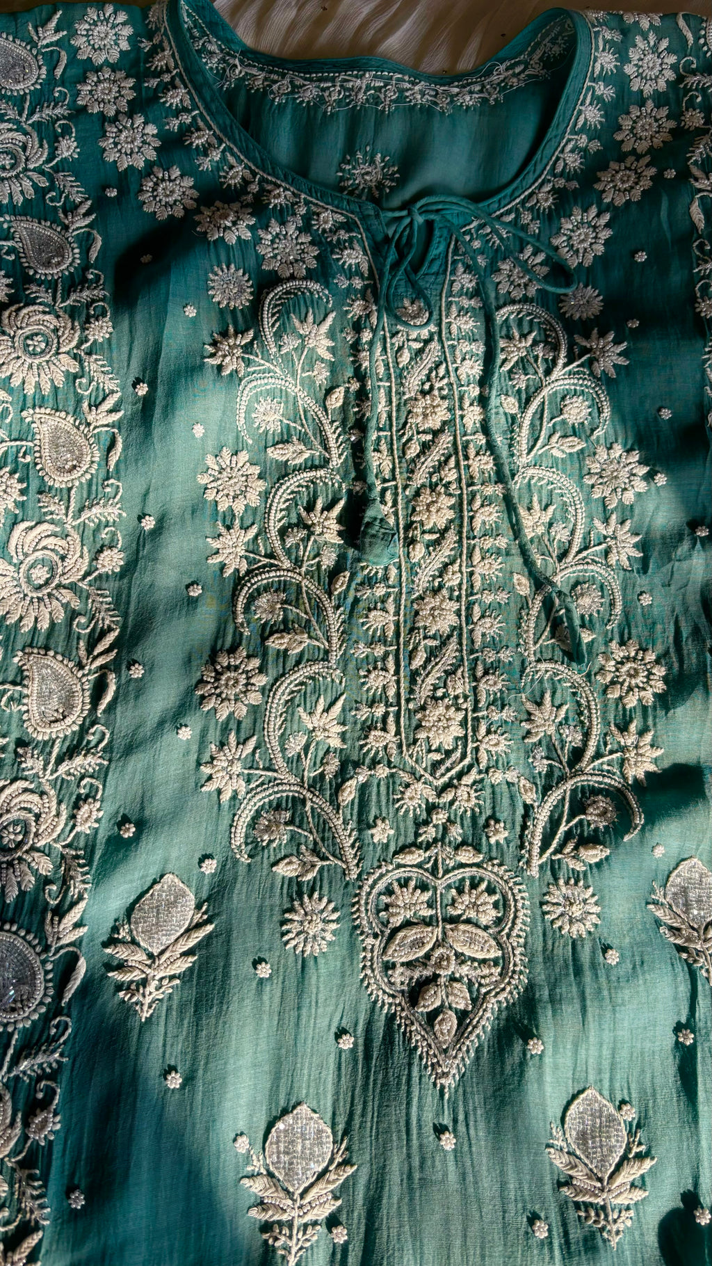 Pearl & Cutdana Chikankari Semi stitched Kaftan