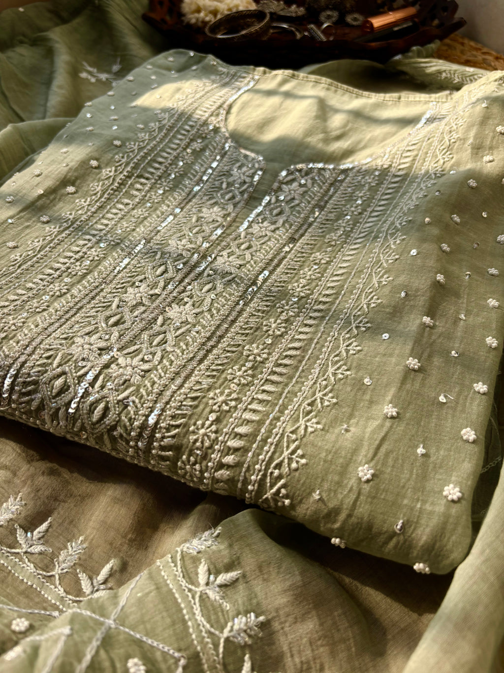 Ombré Mul Chanderi Anarkali with Heavily embellished dupatta