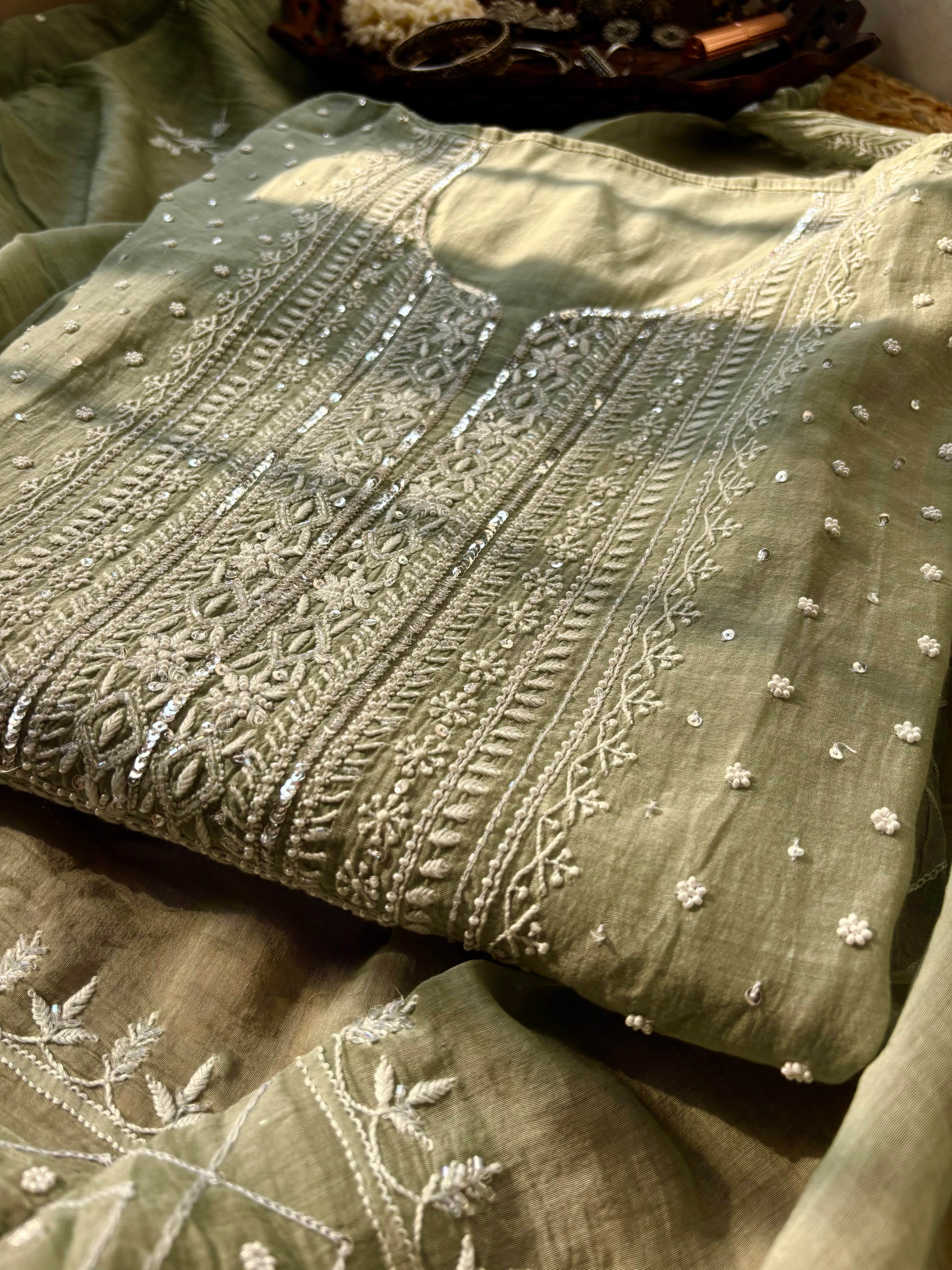 Ombré Mul Chanderi Anarkali with Heavily embellished dupatta