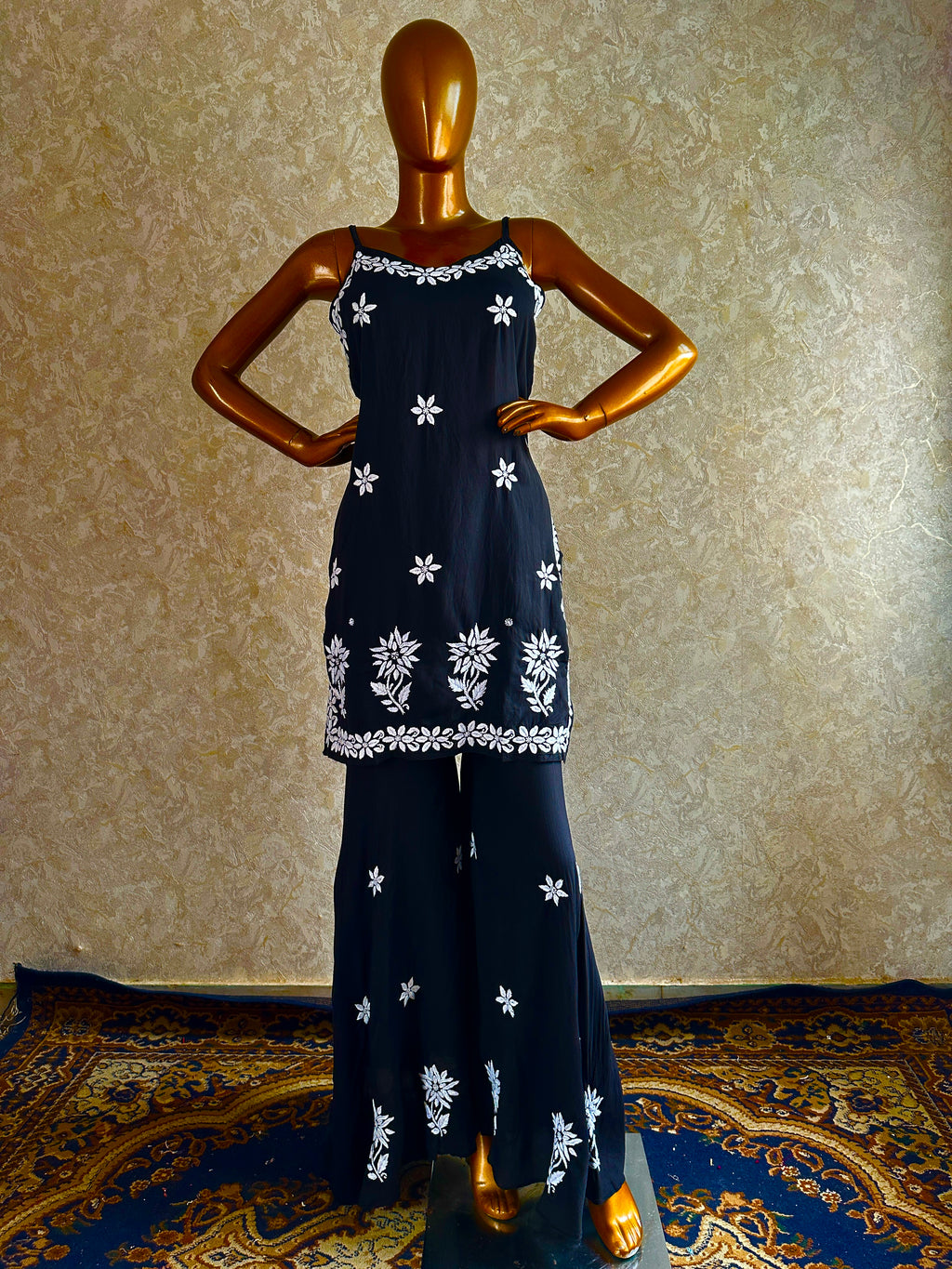 Black & White Modal Cotton Chikankari Sharara set