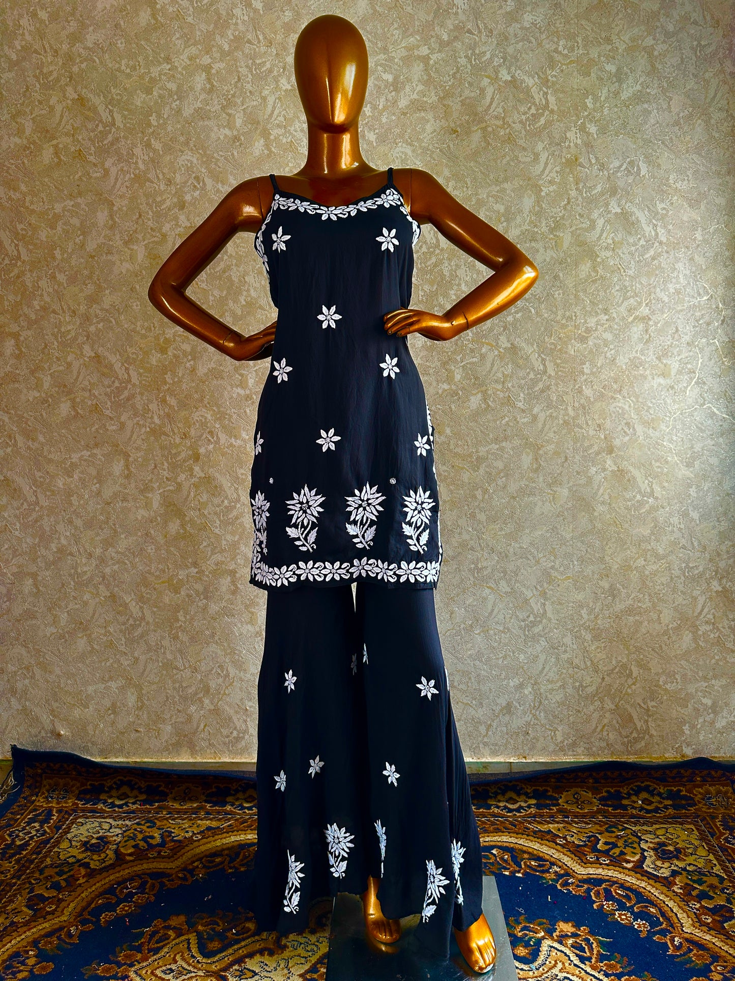 Black & White Modal Cotton Chikankari Sharara set