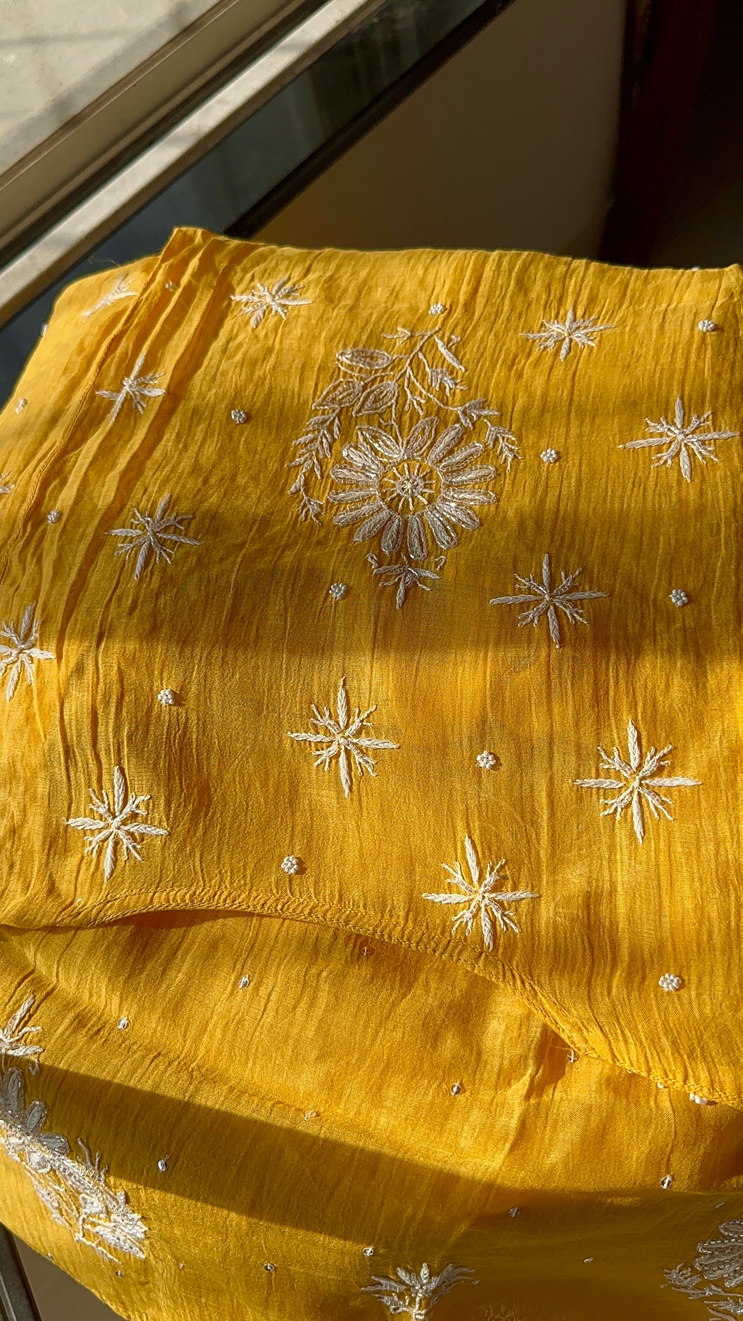 Luxe Chikankari Mul Chanderi Semi Stitched Suit Set