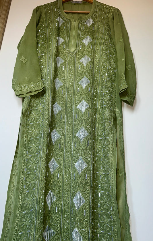 Viral Pearl & Cutdana Chikankari Suit Set - Green