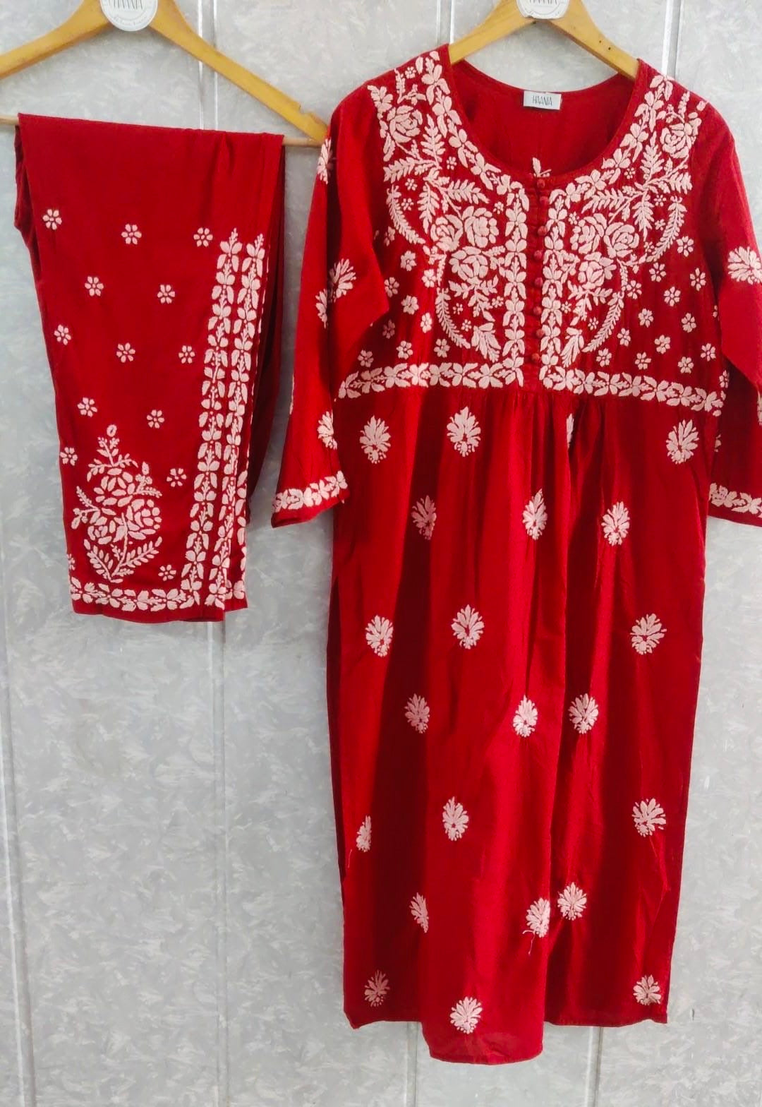 Red Mul Cotton Chikankari Pant Kurta set