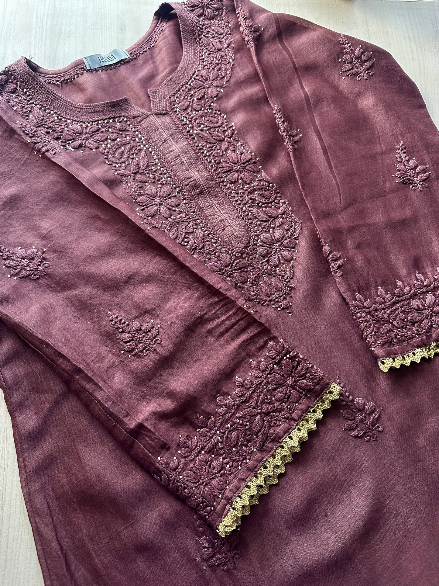 Choco Barfi Inspired Chikankari Chanderi Suit Set
