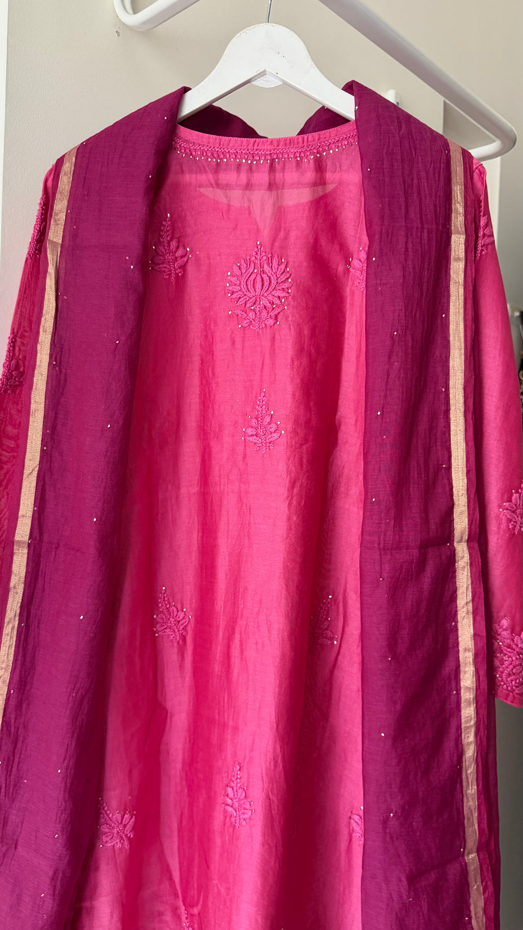 Berry Bloom Chanderi silk Chikankari Suit Set