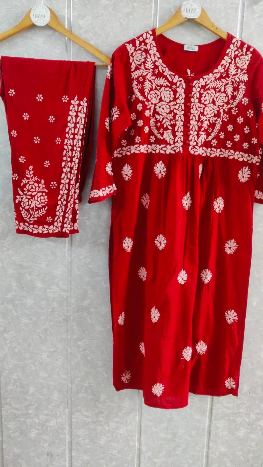 Red Mul Cotton Chikankari Pant Kurta set