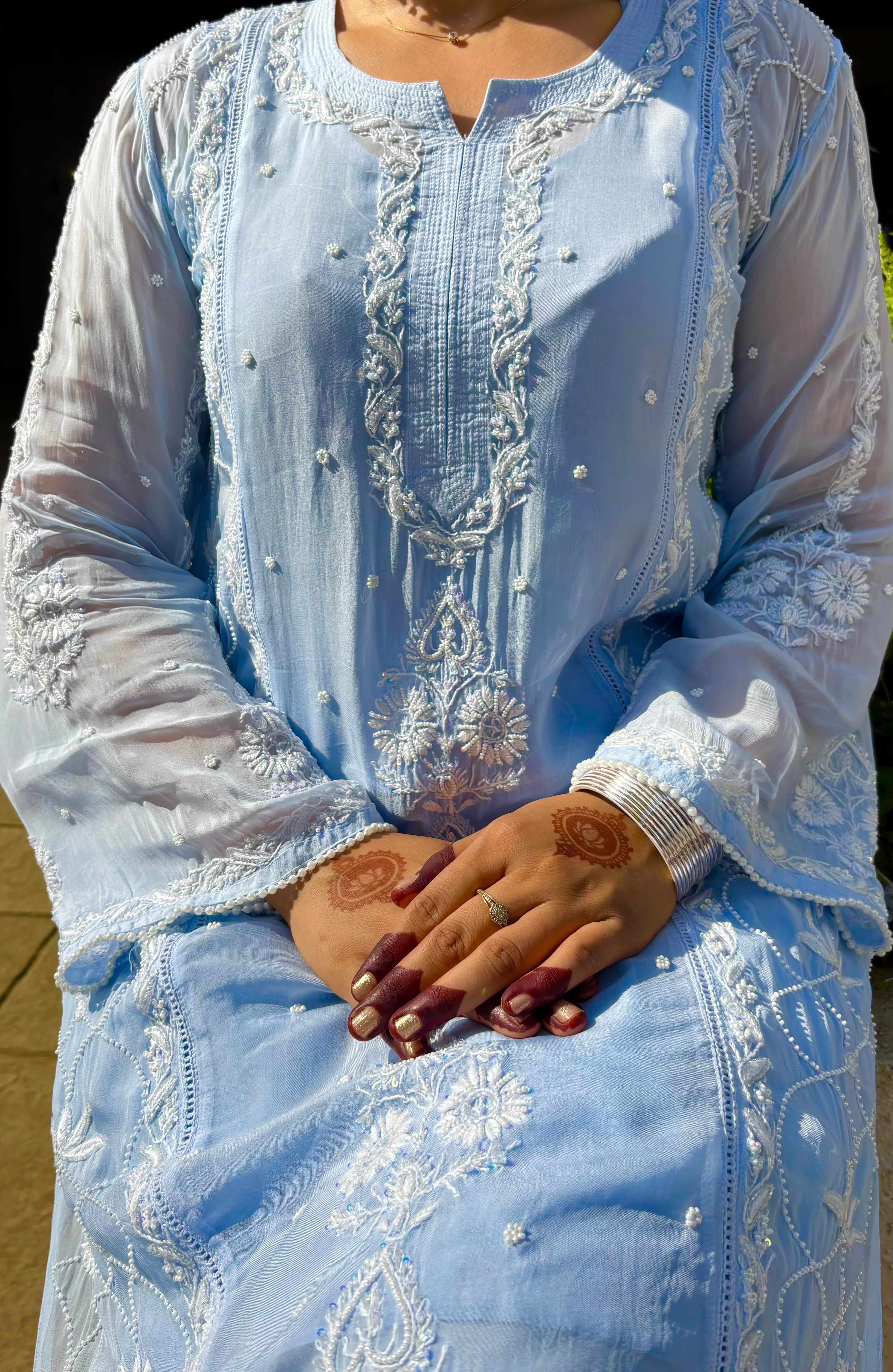 Luminia Pure Organza Handcrafted Chikankari Suit Set