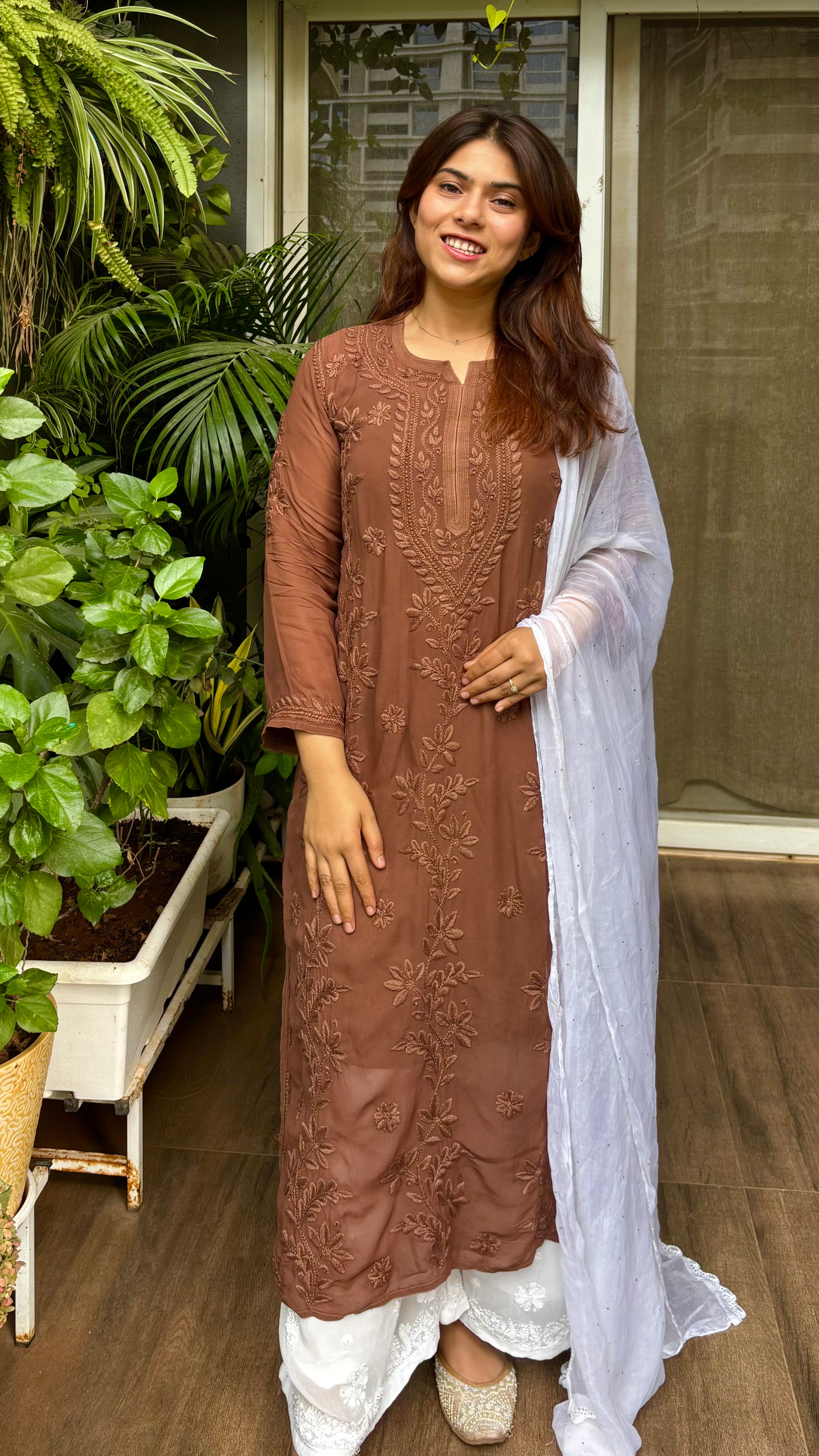 Zara Handcrafted Chikankari Premium Viscose Long Kurta