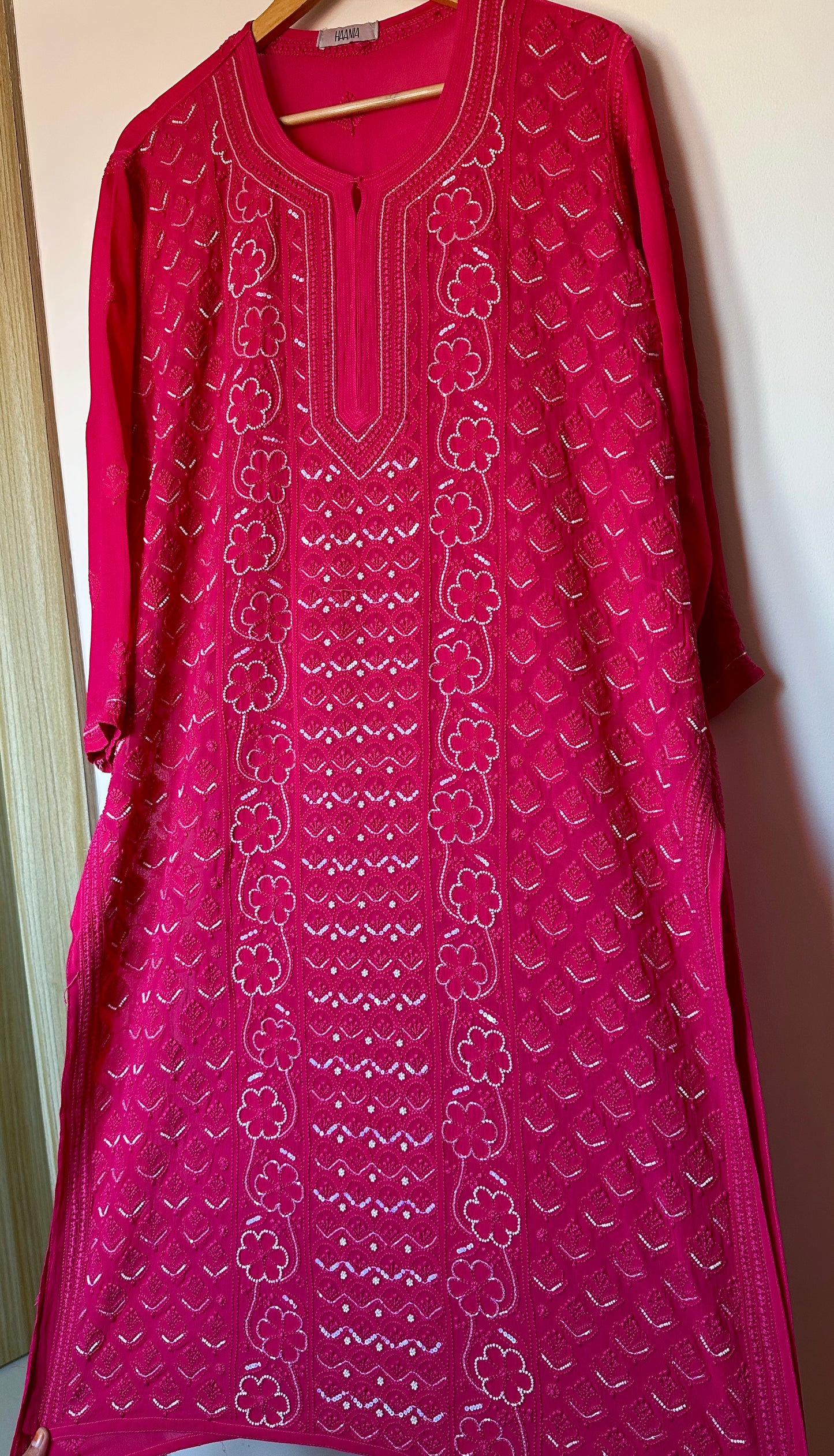 Our Viral Pearl & Cutdana Chikankari Suit Set - Hot Pink