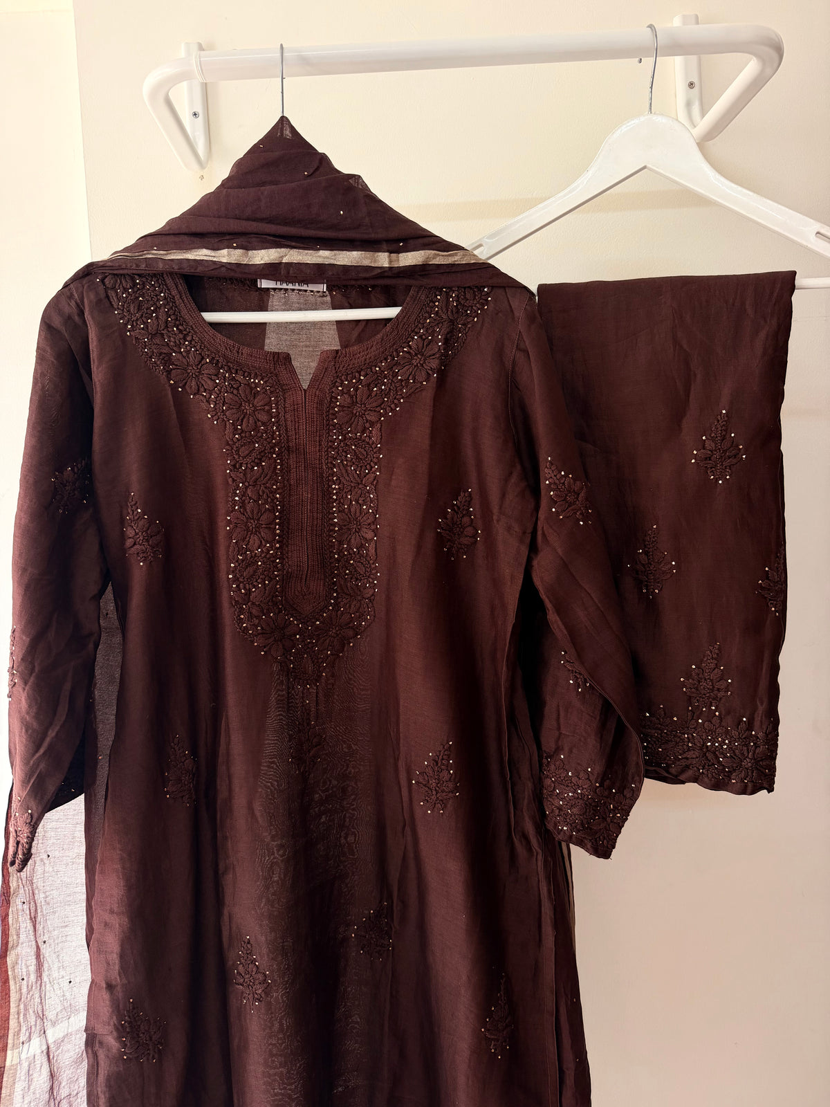 Chocolate Brown Chanderi Silk Suit Set